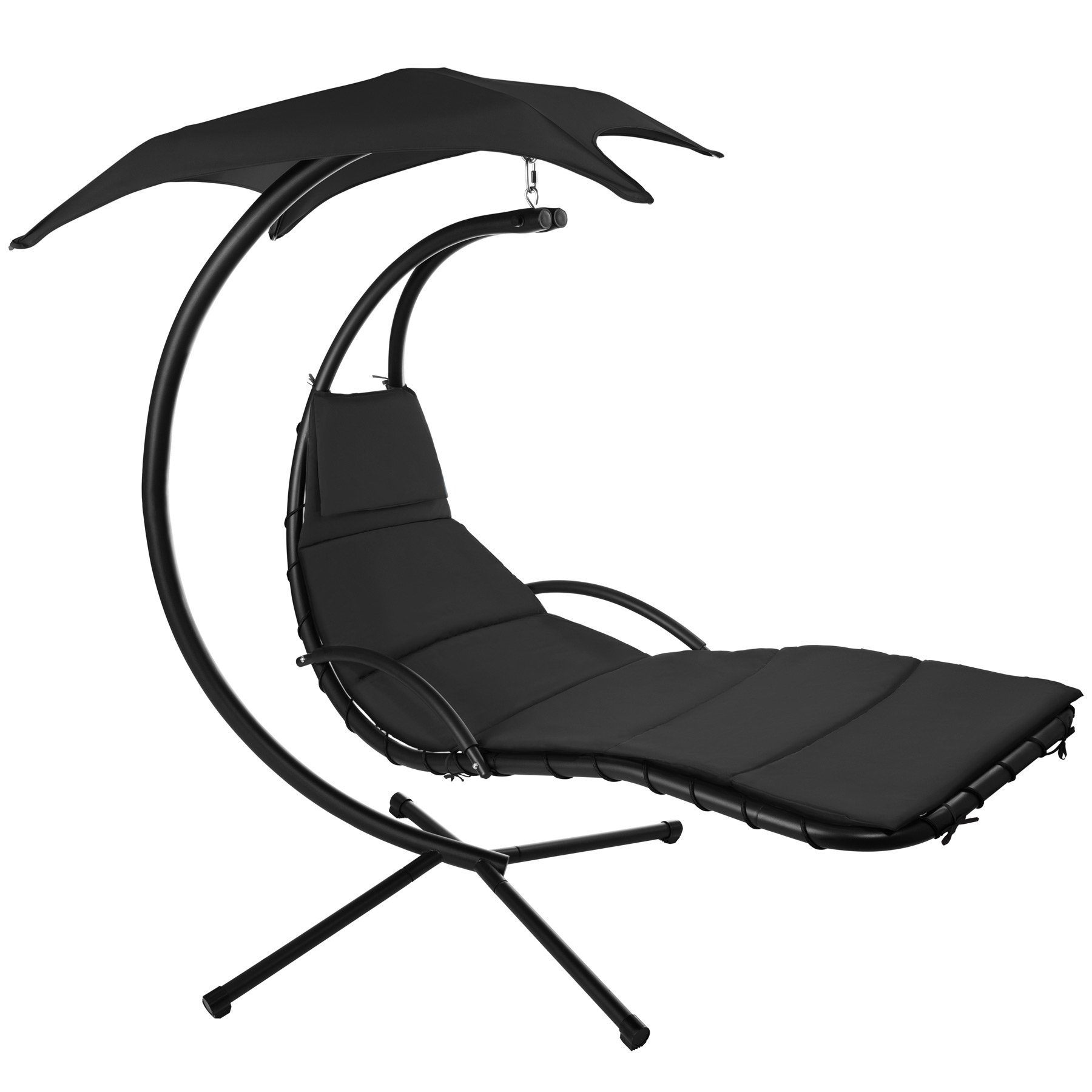 tectake Hängesessel Ergonomische Hängeliege für In- und Outdoor, 195 x 118 x 202 cm (Hängestuhl Kasia, in Schwarz), verstellbares Sonnendach mit UV-Schutz, stabil und strapazierfähig
