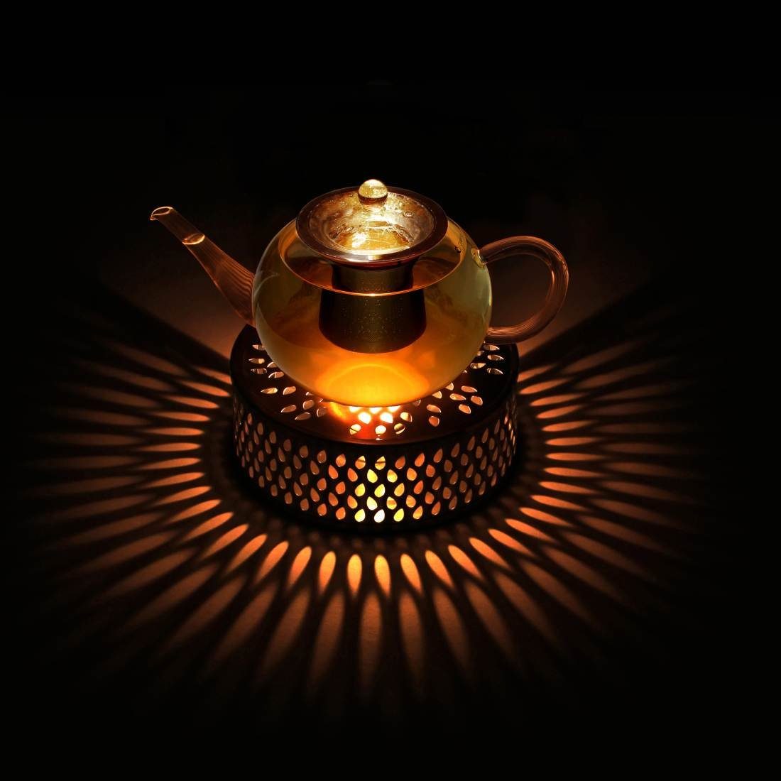 Creano Teekanne Creano aus + 3-teilige, Glas Stövchen aus (Set) Teekanne Edelstahl, ein 0,8l