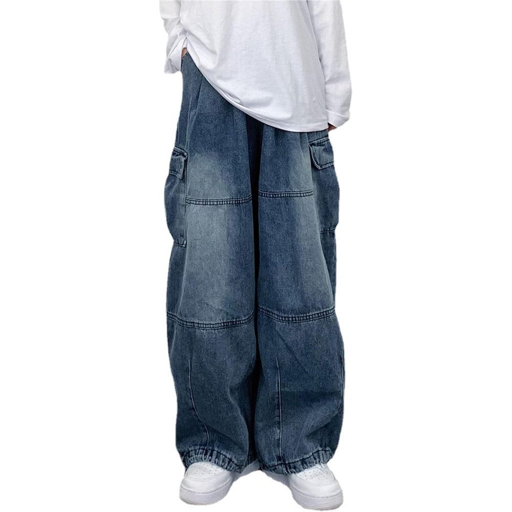 KIKI Jeanshotpants Baggy Jeans Denim Cargo Breite Jogginghose Herren