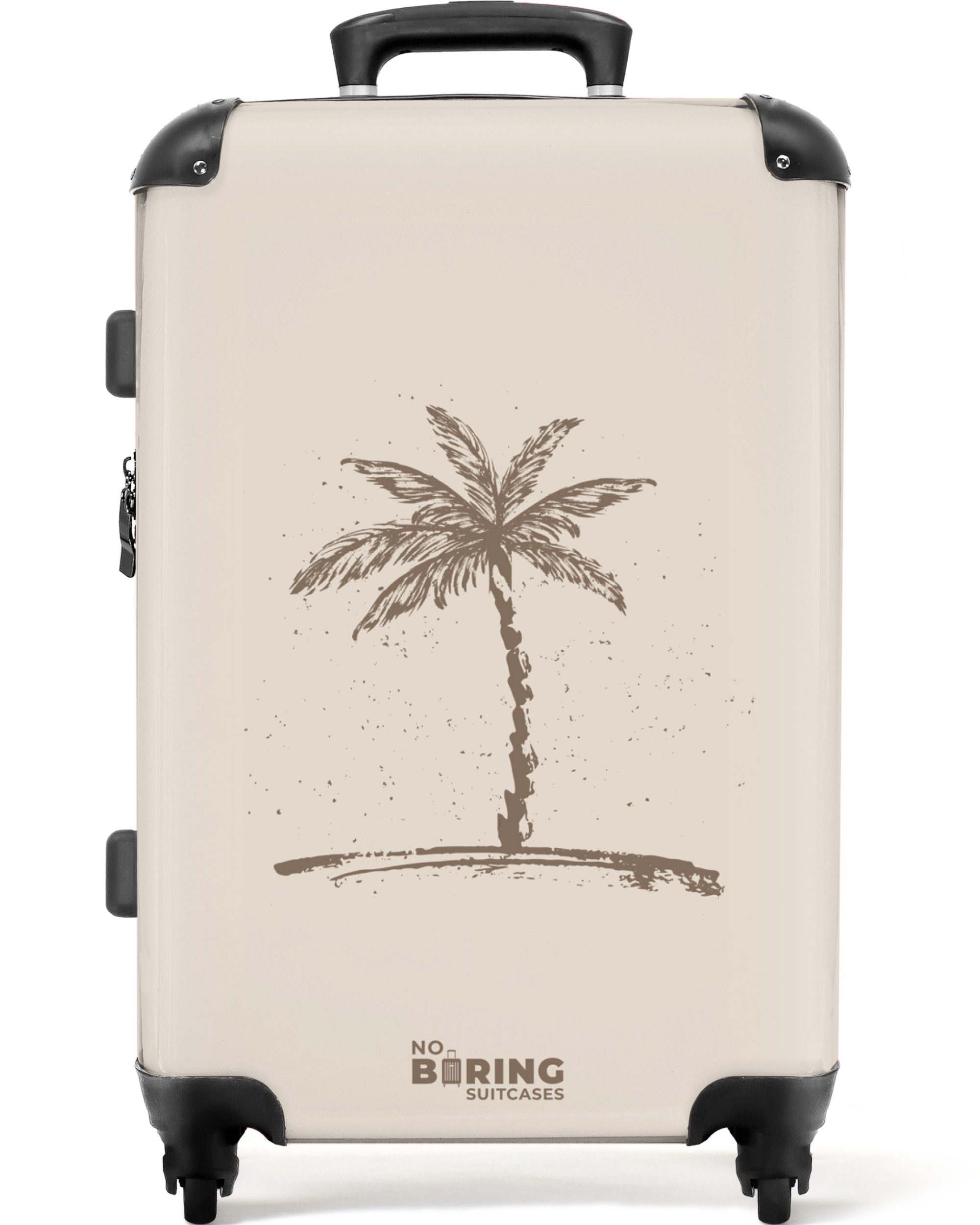 NoBoringSuitcases.com© Hartschalen-Trolley Beige mit brauner Palme günstig online kaufen