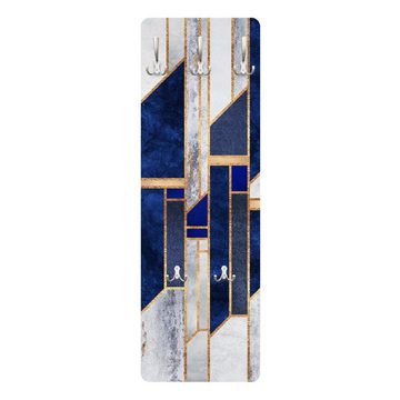 Bilderdepot24 Garderobenpaneel blau Abstrakt Aquarell Kunst Muster Geometrische Formen mit Gold (ausgefallenes Flur Wandpaneel mit Garderobenhaken Kleiderhaken hängend), moderne Wandgarderobe - Flurgarderobe im schmalen Hakenpaneel Design