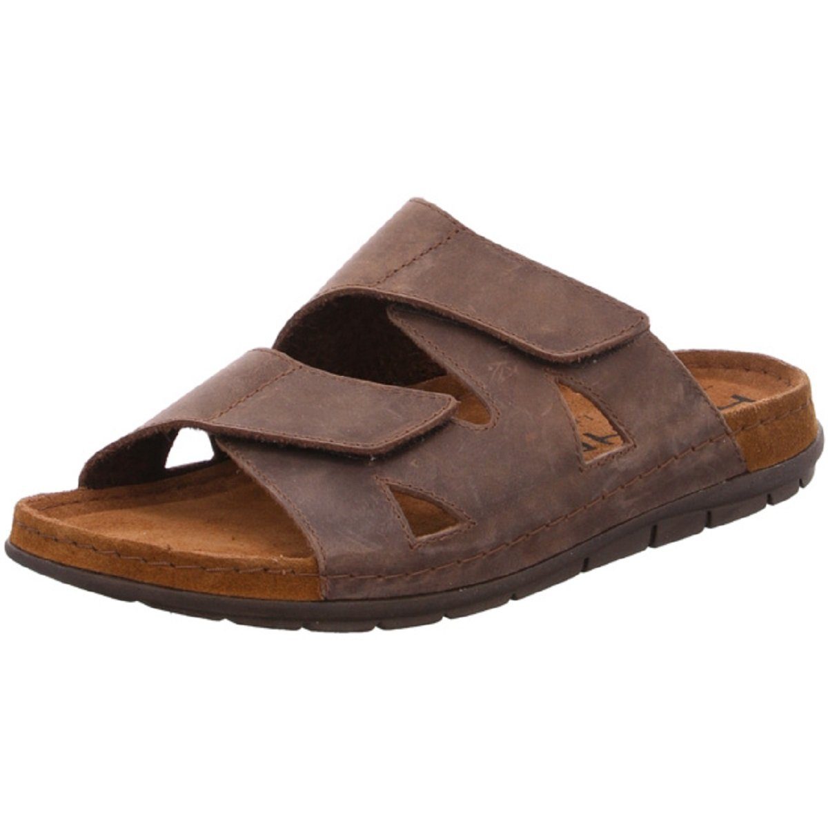 Herren Leder 2 Klett Pantolette Mocca mit Soft Leder-Fussbett Pantolette