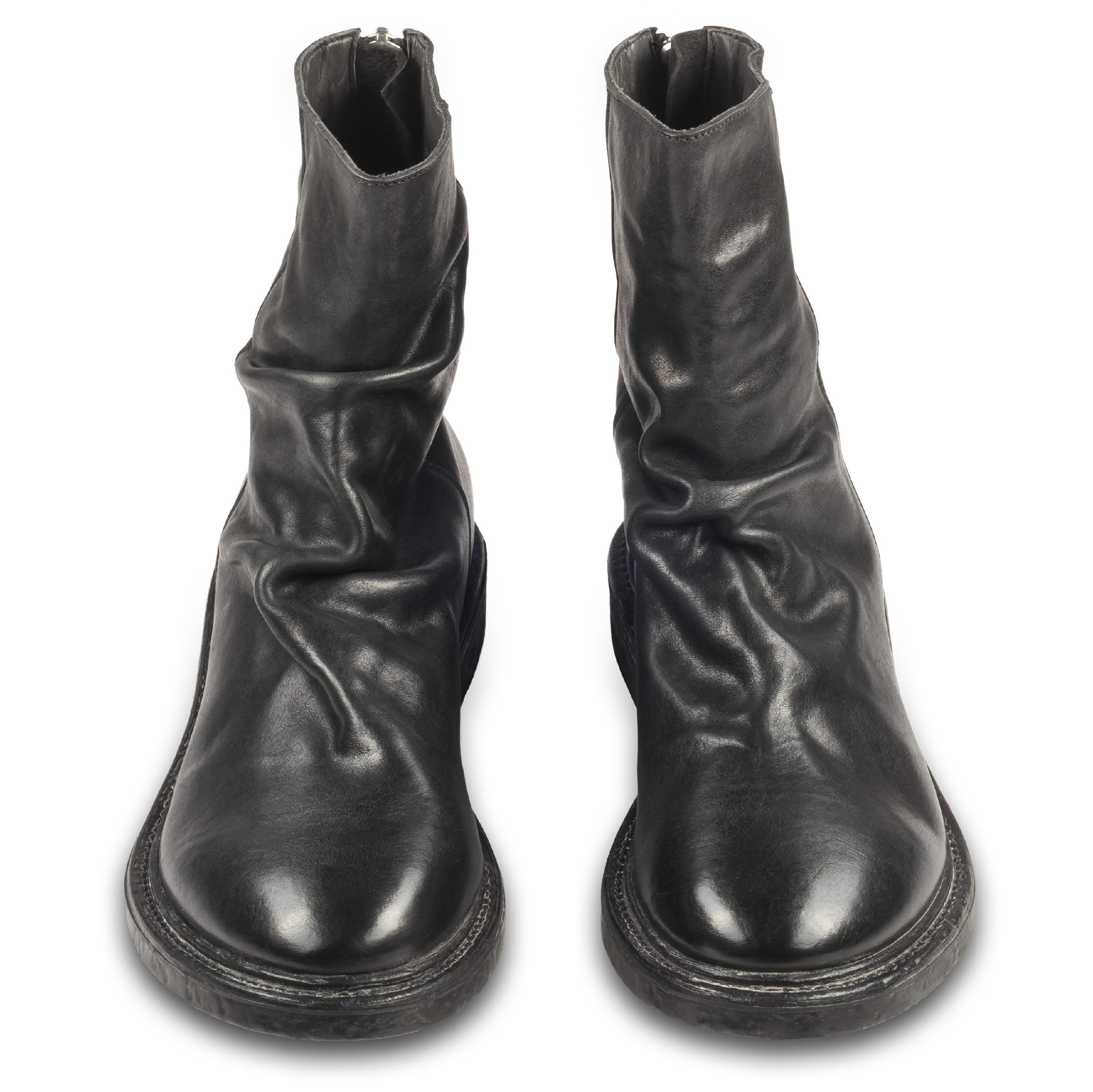 MOMA Herren Leder Stiefel schwarz mit Raffung, Reißverschluß hinten Stiefel Handgefertigt in Italien