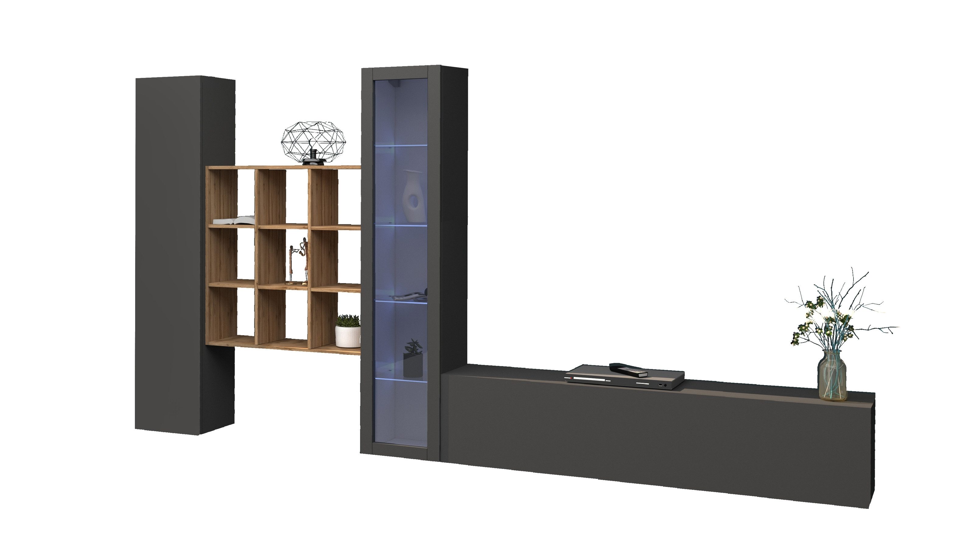 Web Furniture Wohnwand (4-teilig) in Anthrazit matt - 350x180x30 (BxHxT), (4-teilig)