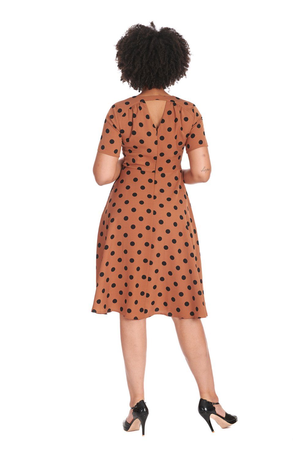 Banned A-Linien-Kleid Retro Swingkleid Set Sail Braun Vintage Polka Dot Dress 50s Pünktchen Kleid