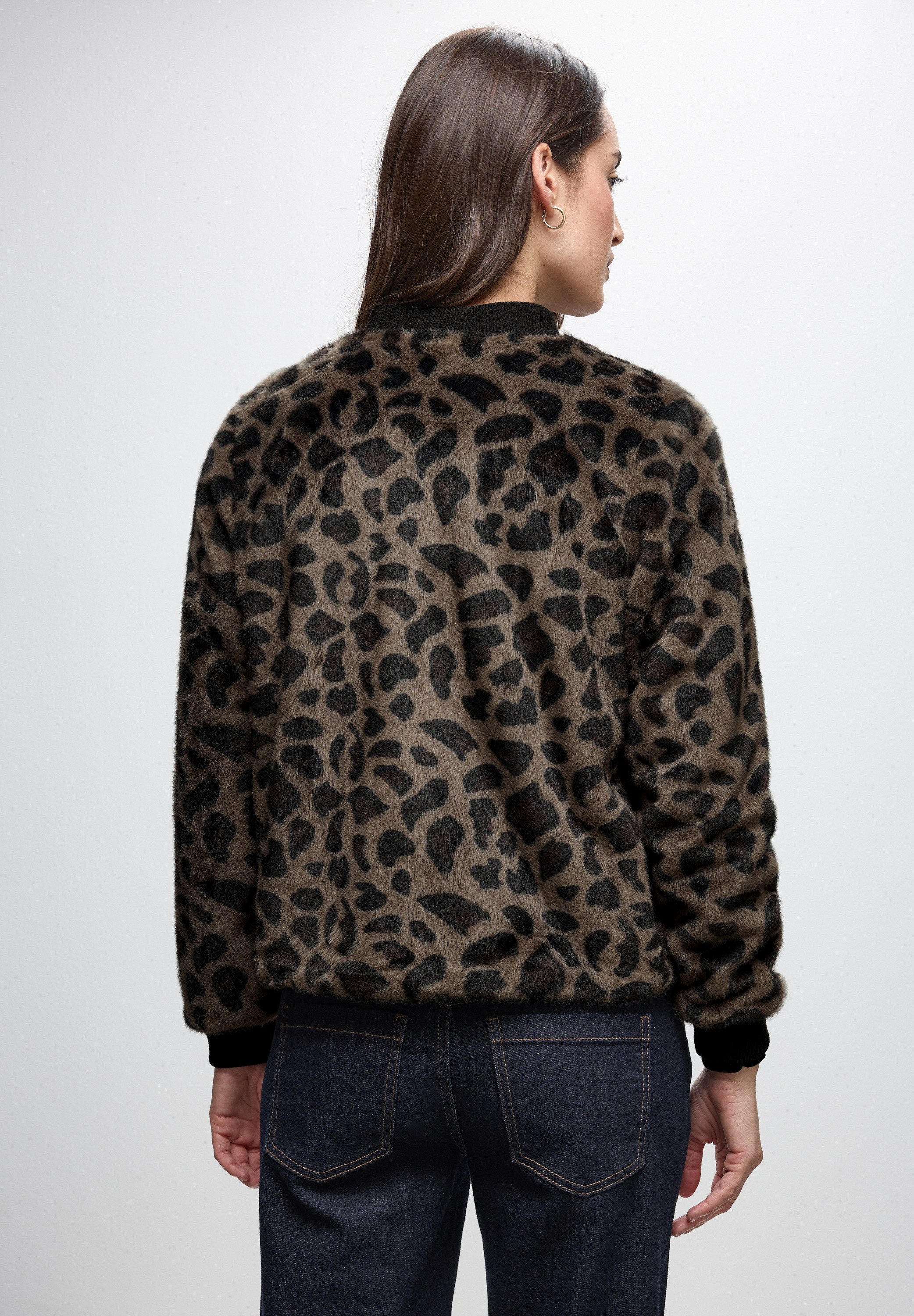 STREET ONE Blouson mit Leo-Print, Fake Fur mit Tunnelzug am Saum günstig online kaufen