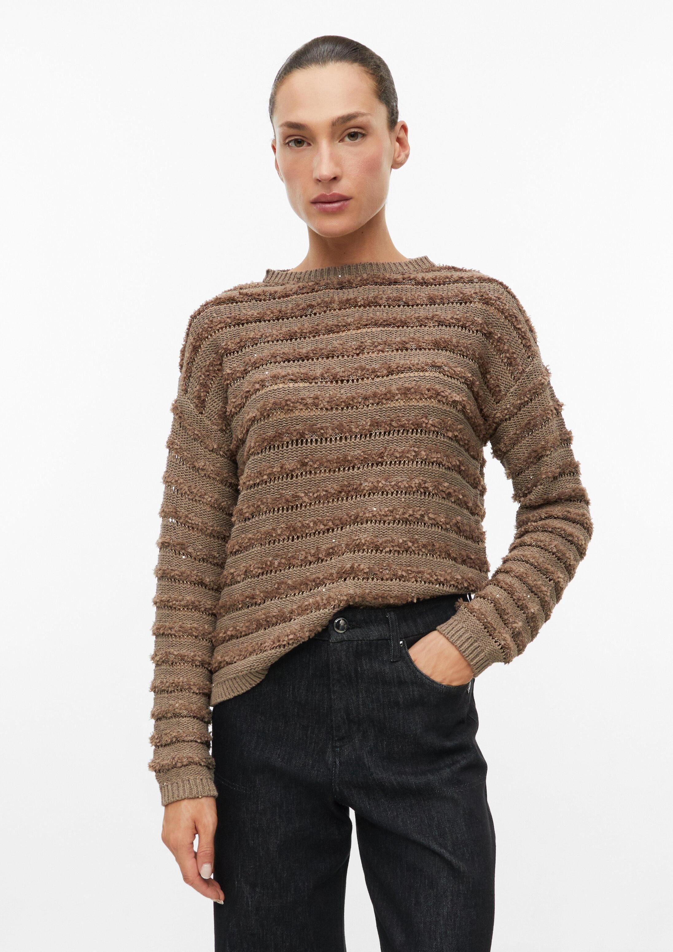 s.Oliver Longpullover Strickpullover Leicht transparenter Pullover mit Ajourmuster und Pailletten