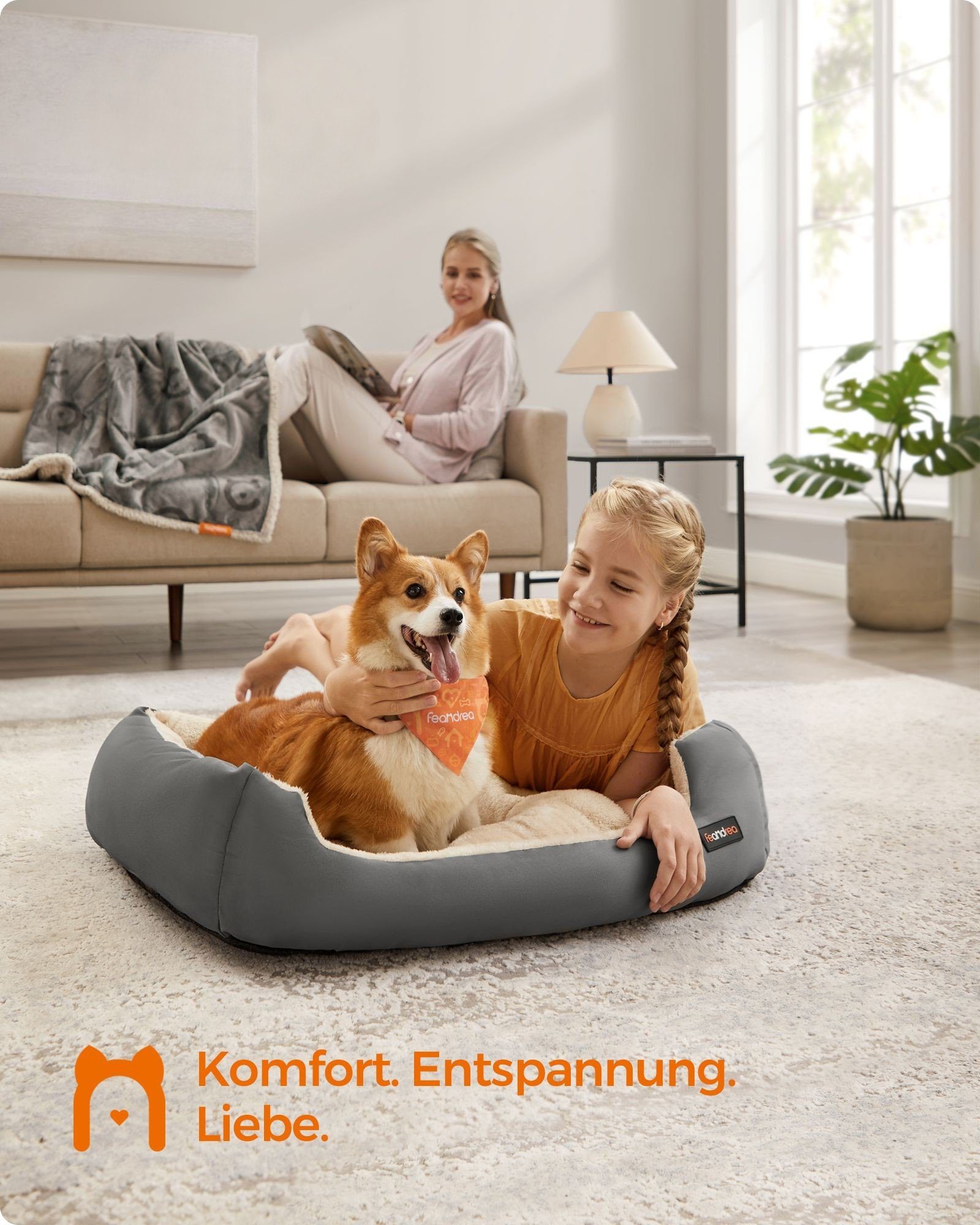 FEANDREA Tierbett, L/XL Hundebett, Hundekorb mit Wendekissen günstig online kaufen