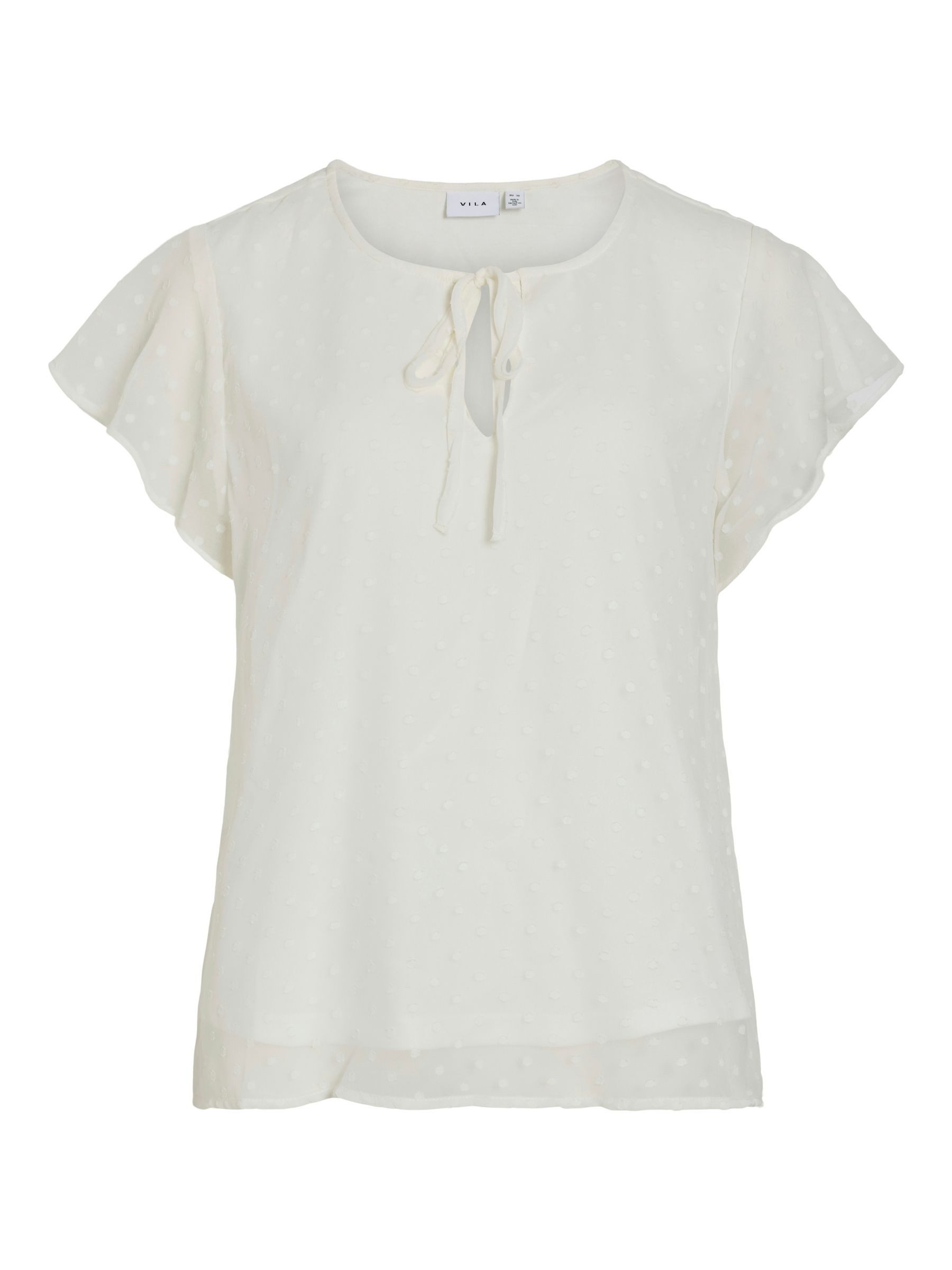 Vila Blusenshirt Transparente mit Tupfenmuster und Schnürdetail VIEDEE C/S V-NECK TOP - NOOS