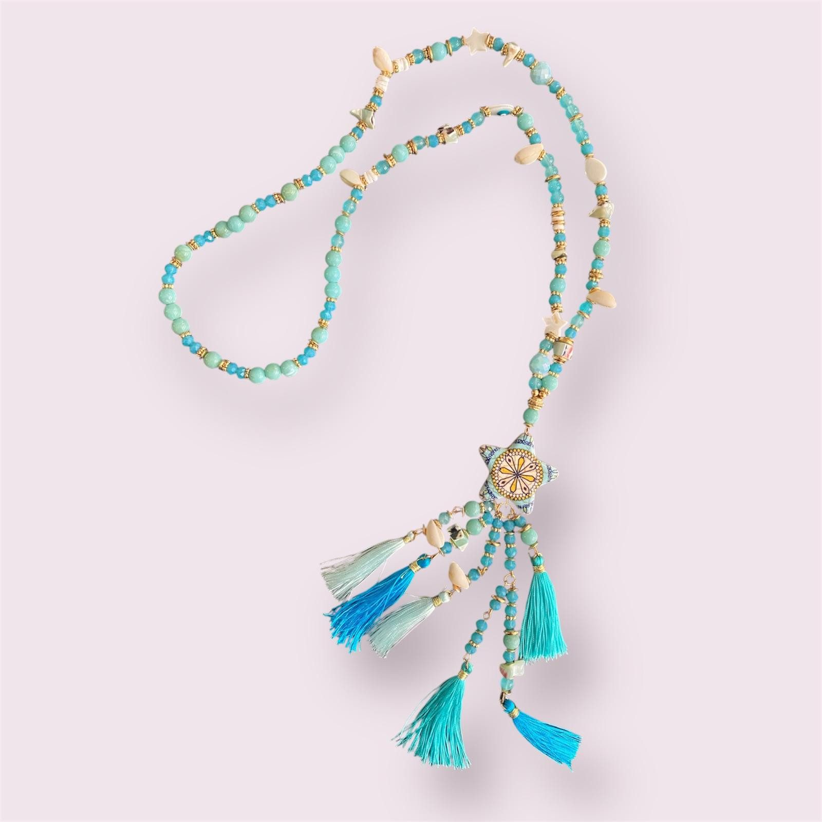 Eden Stone Perlenkette Bunte Mala Kette Halskette Boho-Stil Edelsteinen Muscheln Tonstern (1-tlg)