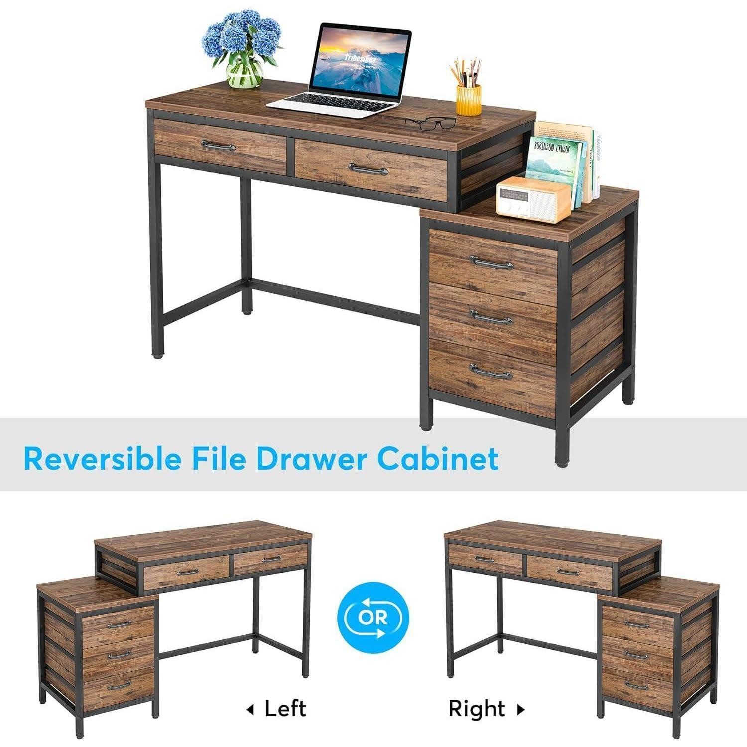 LuxusKollektion Schreibtisch Schreibtisch Computertisch 5 Schubladen Druckerständer Holz Braun