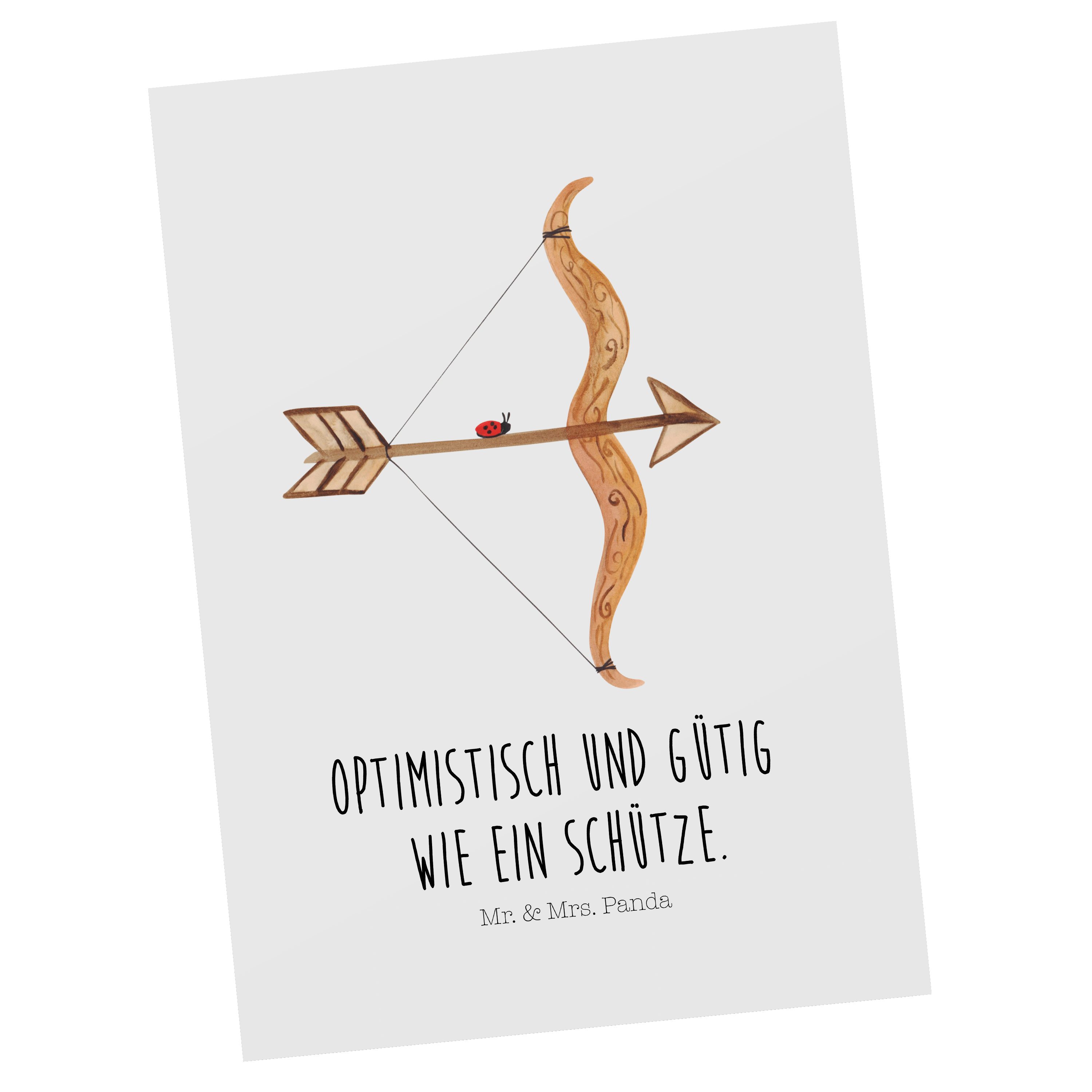 Mr. & Mrs. Panda Postkarte Sternzeichen Schütze - Weiß - Geschenk, Geschenkkarte, Geburtstag Nov