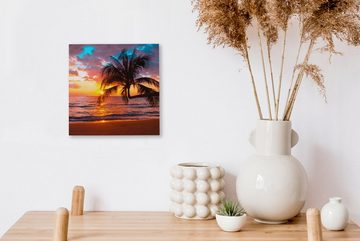 OneMillionCanvasses® Leinwandbild Palme - Sonnenuntergang - Strand - Meer - Horizont, (1 St), Leinwand Bilder für Wohnzimmer Schlafzimmer