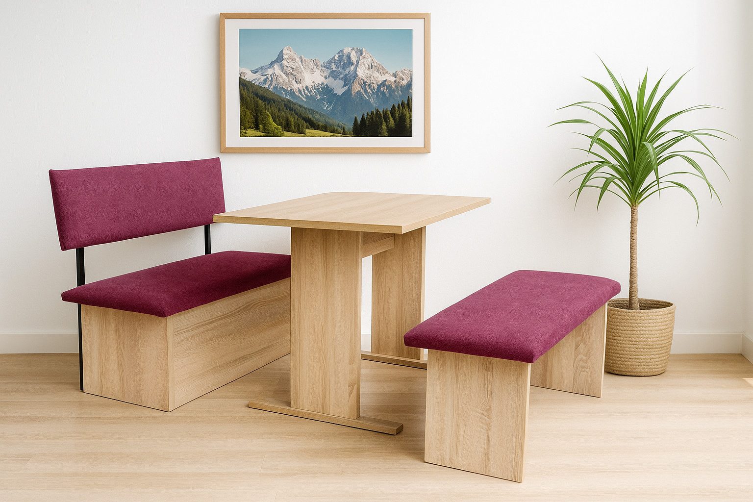 kundler home Eckbankgruppe Sitzbank mit Truhe, Eckbank gepolstert, L125cm, Säulentisch Set 3-tlg., bestehend aus 1 Esszimmerbank mit Stauraum, 1 Sitzbank, 1 Esstisch