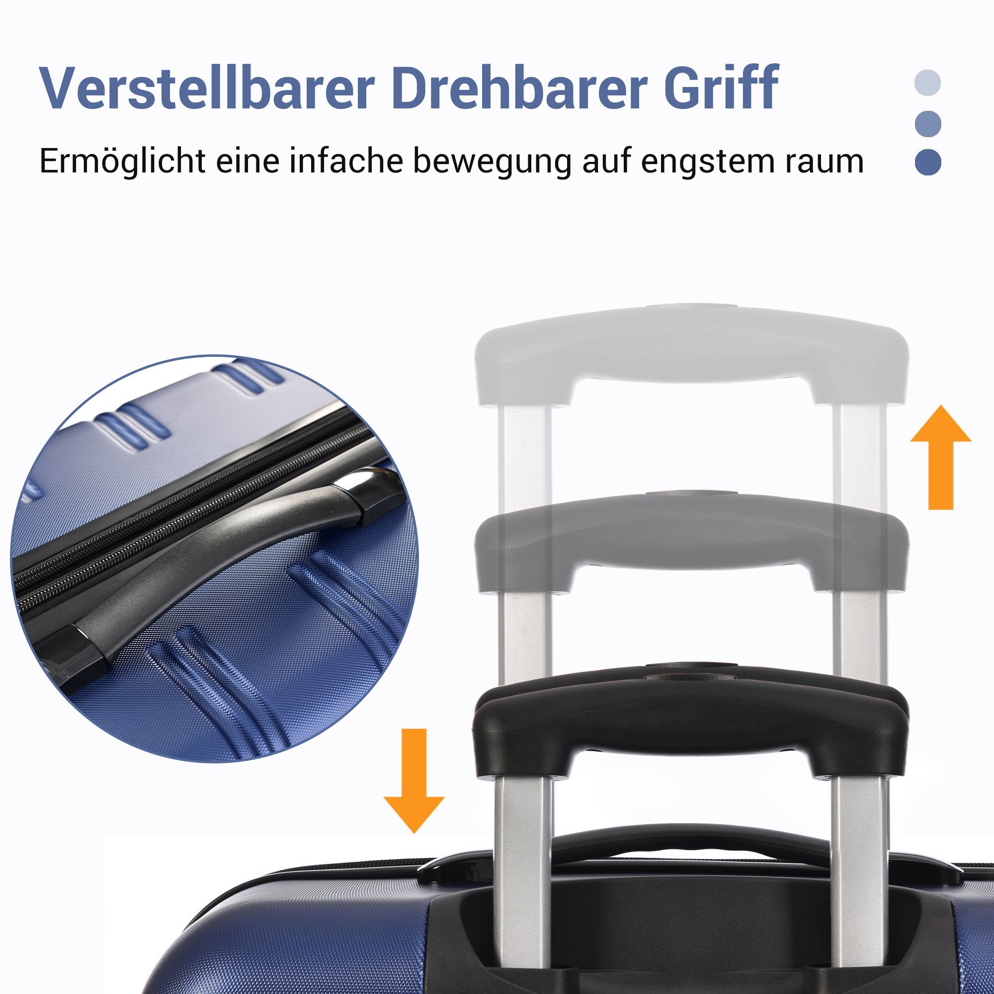 Kofferset Trolleyset, Rollen, 4 Hartschalentrolley Set (Set-3 tlg), 3 Dunkelblau Handgepäck Reisekoffer Flieks tlg.,