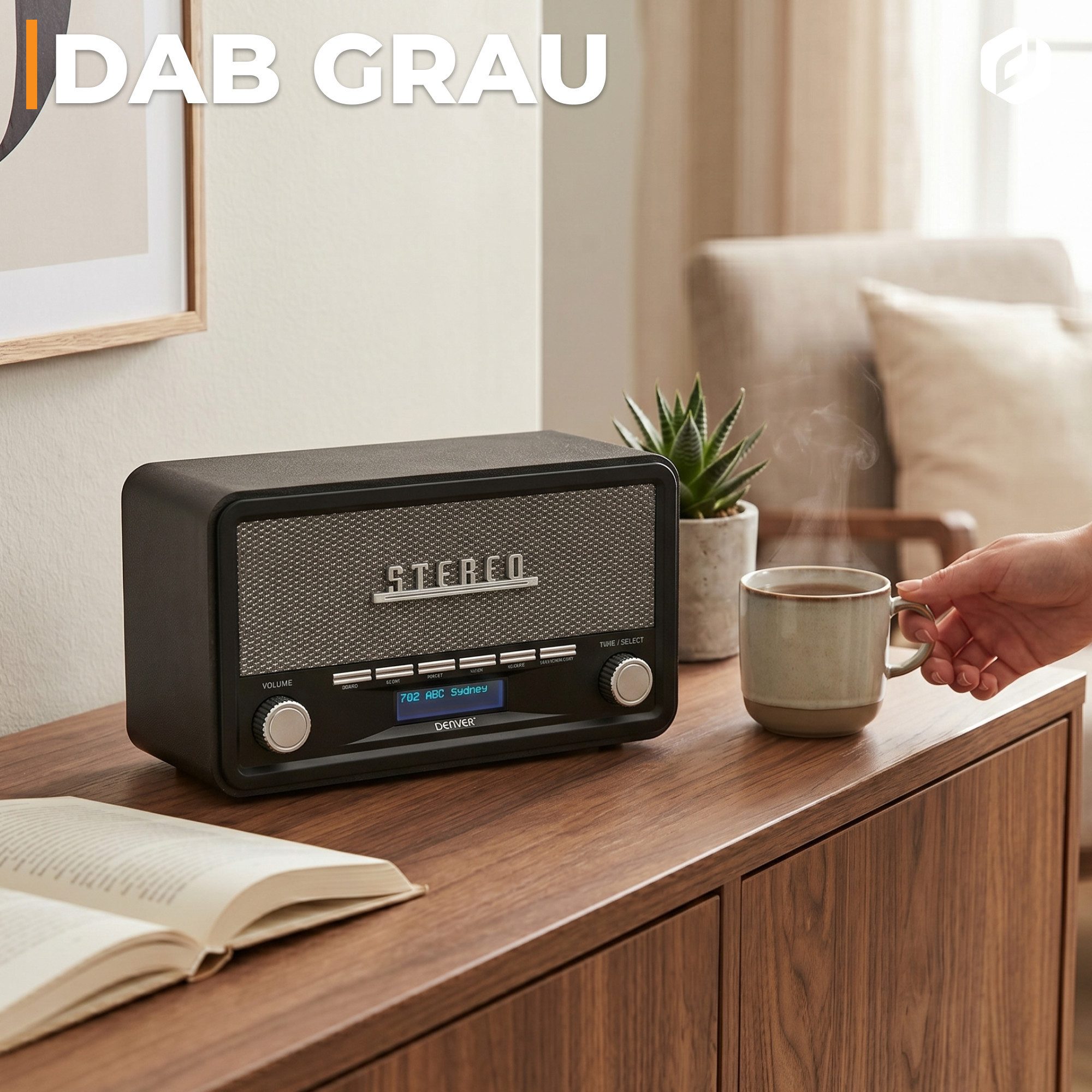 Denver DAB-18DGR Digitalradio (DAB) (DAB+, FM (RDS), 4 W, Retro-Design, Bluetooth, DAB+/FM, LCD-Display, AUX-In, Teleskopantenne)