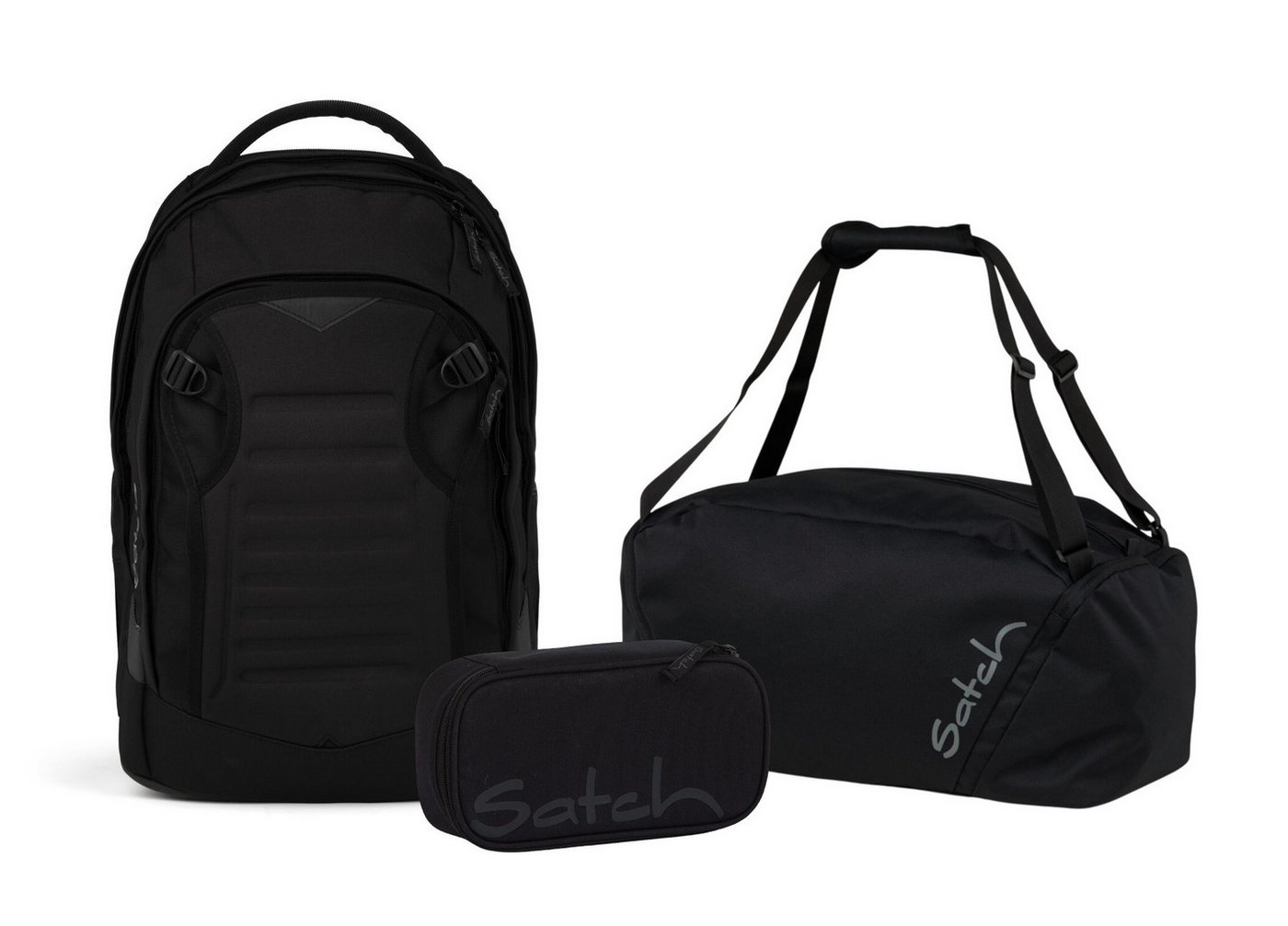 Satch Schulranzen Schulrucksack-Set MATCH PLUS Blackjack 3-teilig (3-teilig), Schulranzen, ergonomisch, 30 + 5 Liter, 4 Fächer