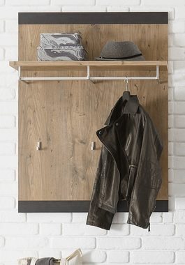 Furn.Design Wandgarderobe Beveren (Wandgarderobe in Kastanie mit Fresco grau, 80 x 107 cm), mit Kleiderstange und 6 Kleiderhaken
