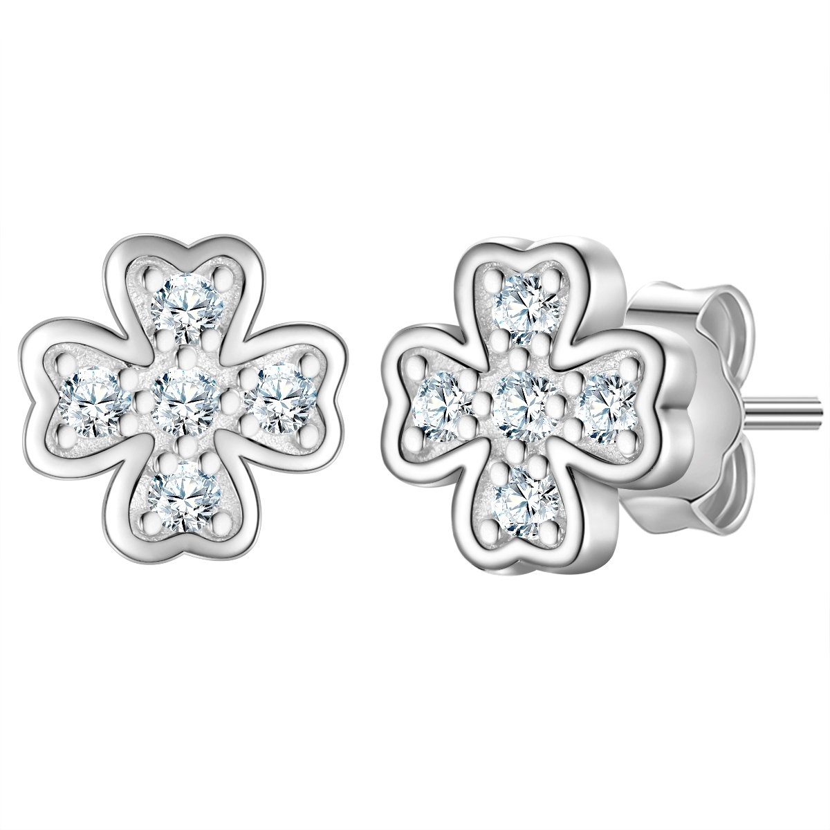 Laimons Damen-Ohrstecker Kleeblatt – Sterling Silber 925 Mit Zirkonia