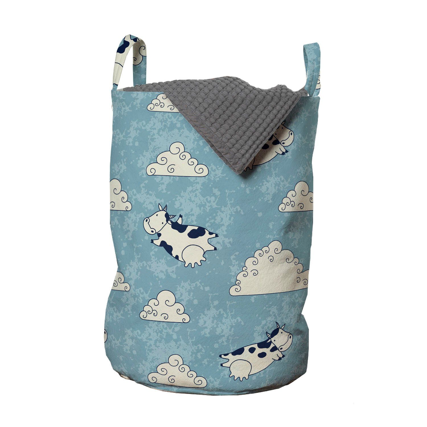 Abakuhaus Wäschesäckchen Wäschekorb mit Griffen Kindergarten Wolken Waschsalons, Kordelzugverschluss Kühe und Himmel für