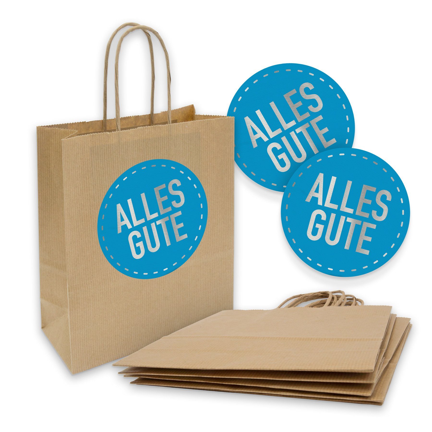 itenga Geschenkpapier itenga 5x Geschenktüte mit Kordel 18x8x22cm + Sticker Alles Gute blau