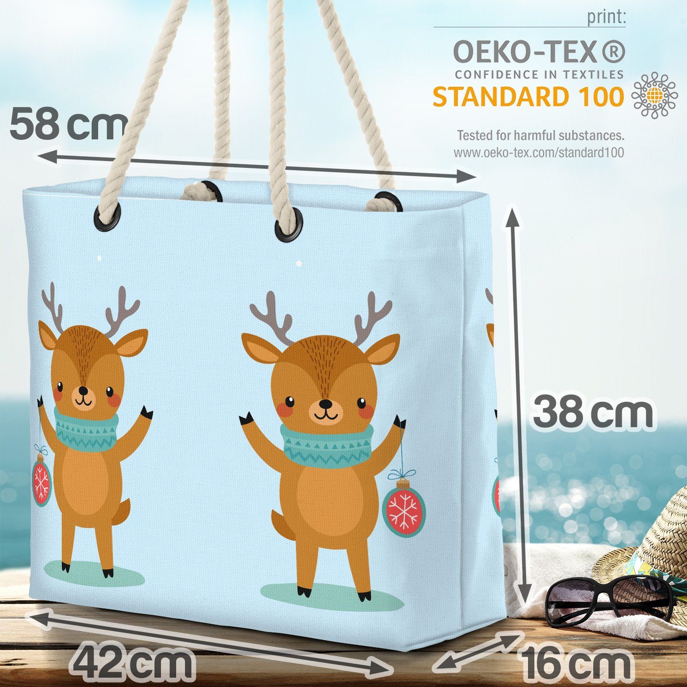 Baby Tierkinder Kinderzimmer Bag Tiere (1-tlg), Kinder Rentier VOID Beach Strandtasche Winter Weihnachten