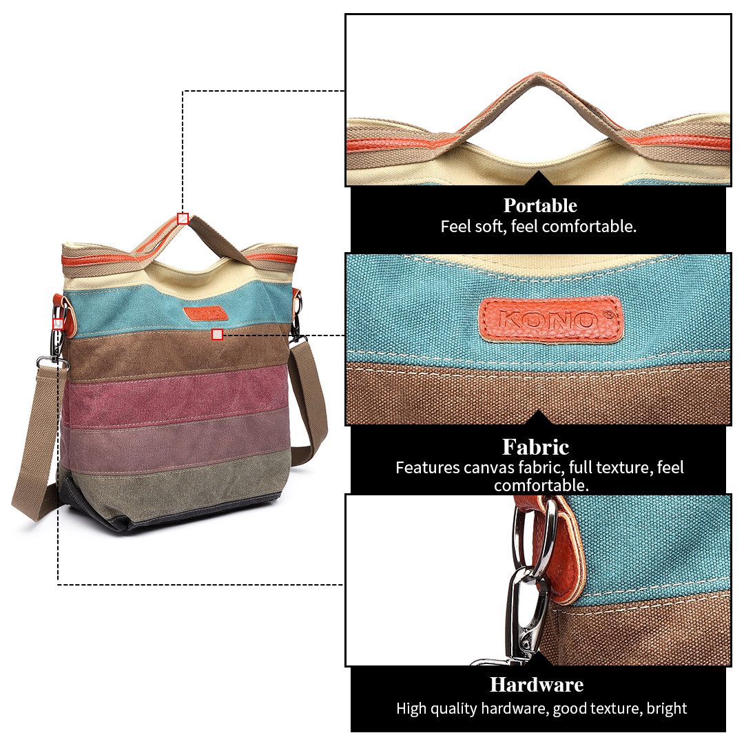KONO Shopper Mehrfarbengestreifte Segeltuch Handtaschen Kreuzkörper für Frauen