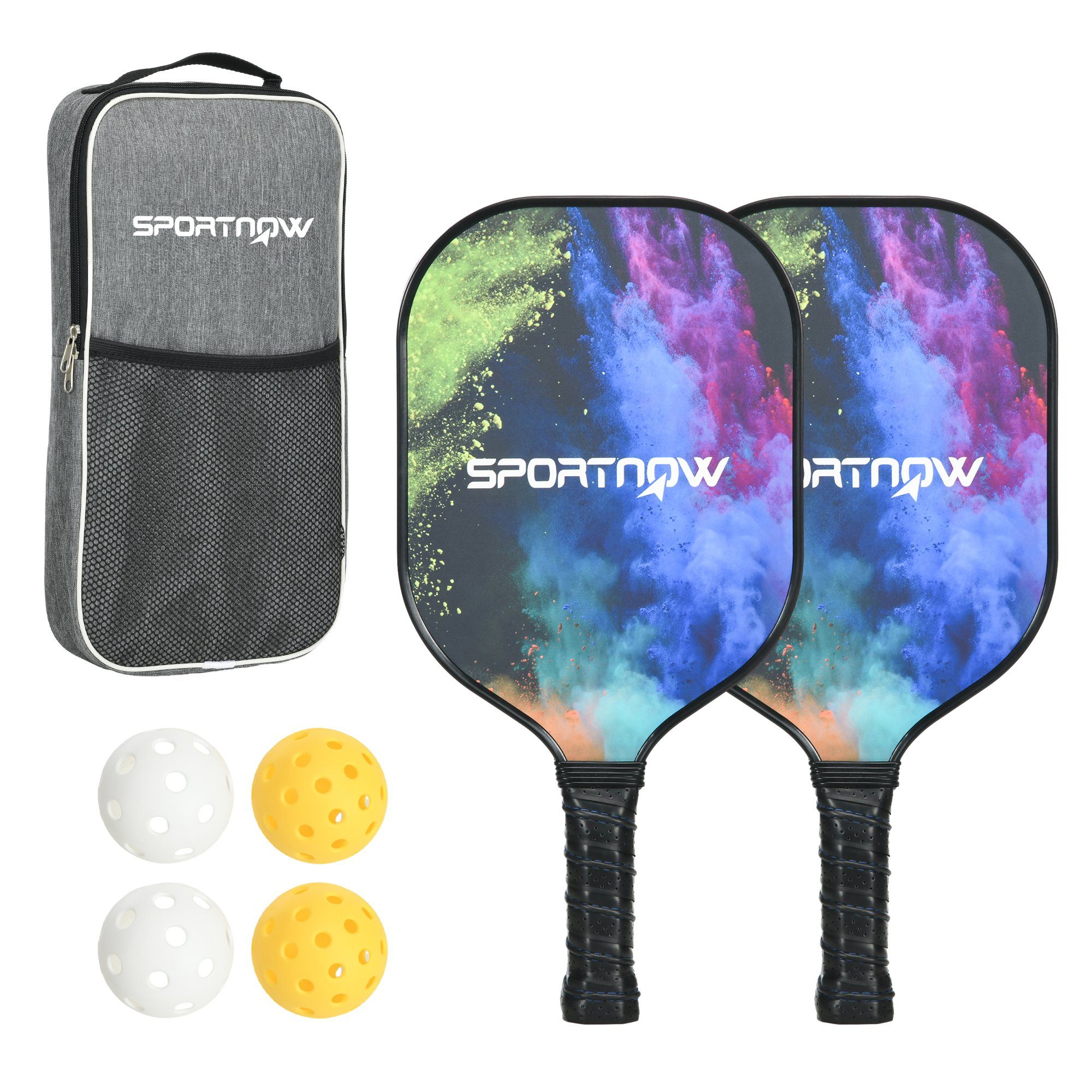 SPORTNOW Pickleballschläger Pickleball Schläger, Fiberglas Pickleball Paddel Set, (für Erwachsene, 1-tlg., mit 2 Schlägern, 4 Bällen, 1 Tragbarer Tasche), 40L x 20B x 1.5H cm