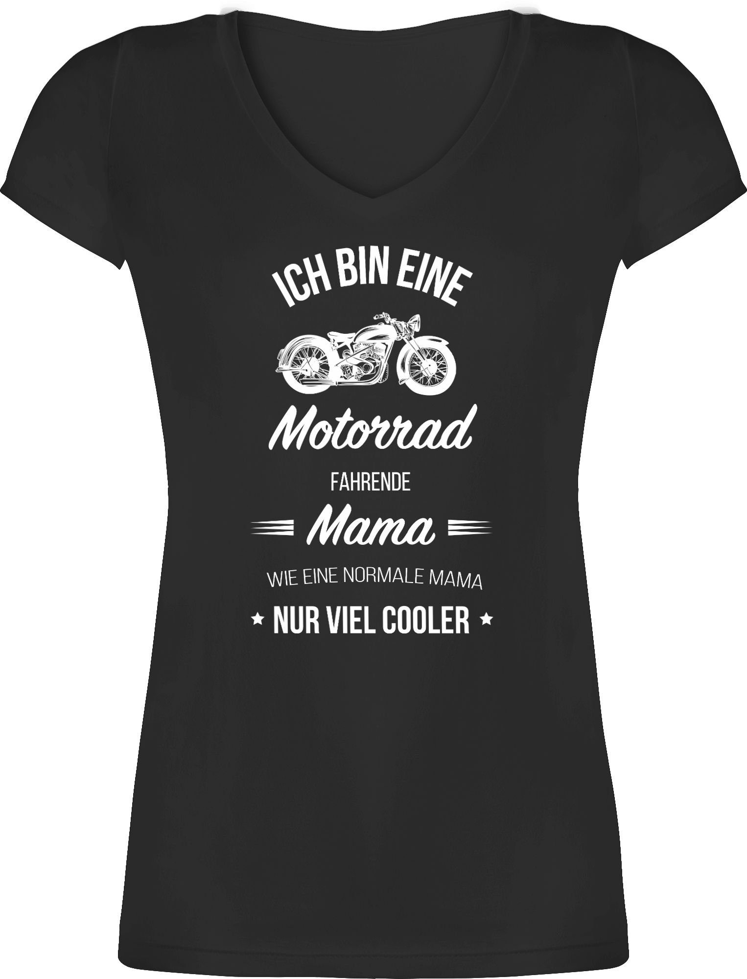 Damen Shirts Shirtracer T-Shirt Ich bin eine Motorrad fahrende Mama - Muttertagsgeschenk - Damen T-Shirt mit V-Ausschnitt Mama G