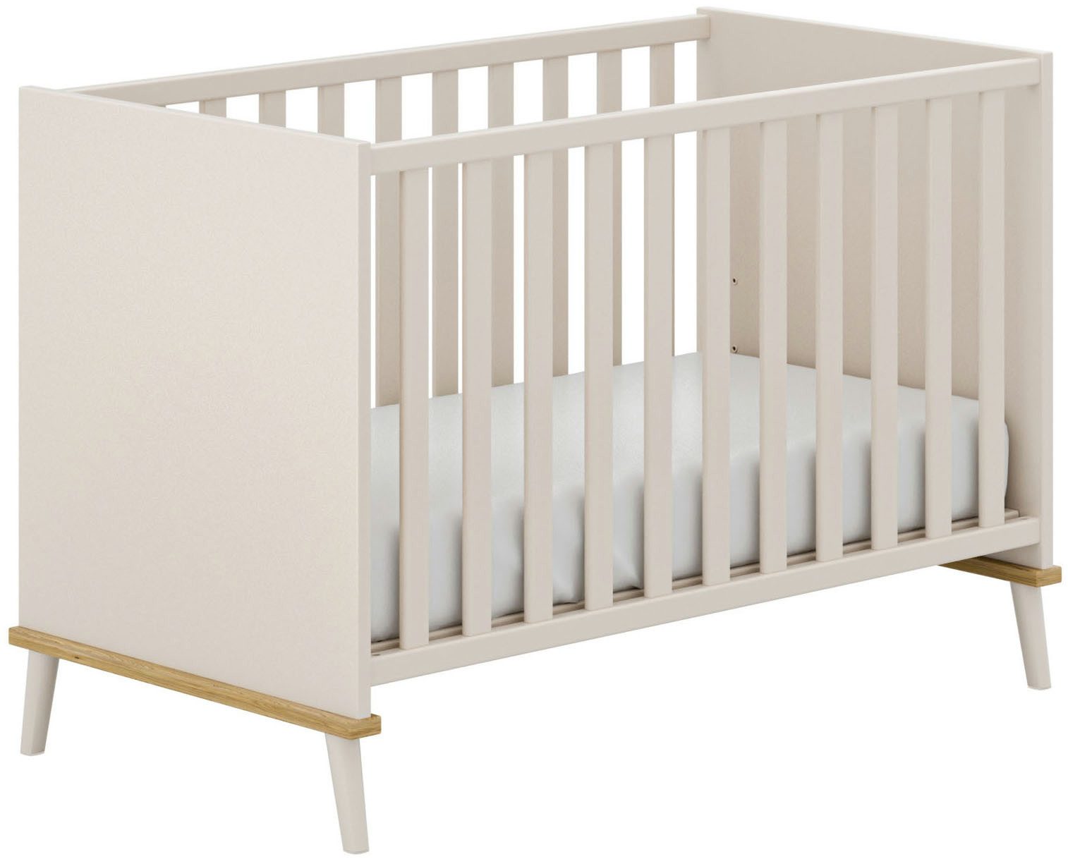 YUNY by PAIDI Babybett HAZEL 60x120cm in Beige, Kinderbett mit Massivholz, Gitterbett 3-fach höhenverstellbar