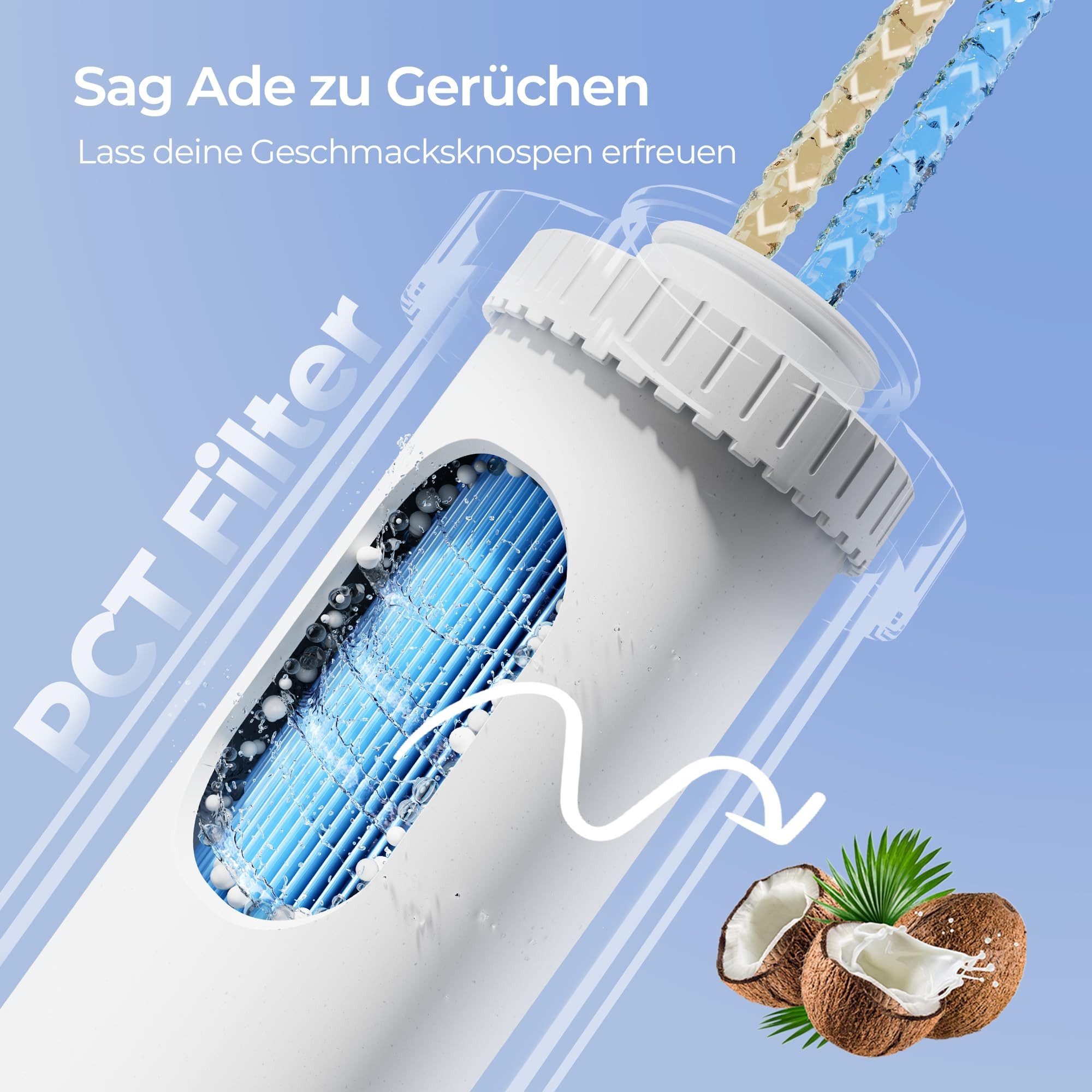 Ecoviva Wasserfilter RO600G Umkehrosmose-Wasserfiltersystem, 8-Stufen-Filtration, 2,5:1 Rein zu Abfluss, RO & Gefiltertes Wasser