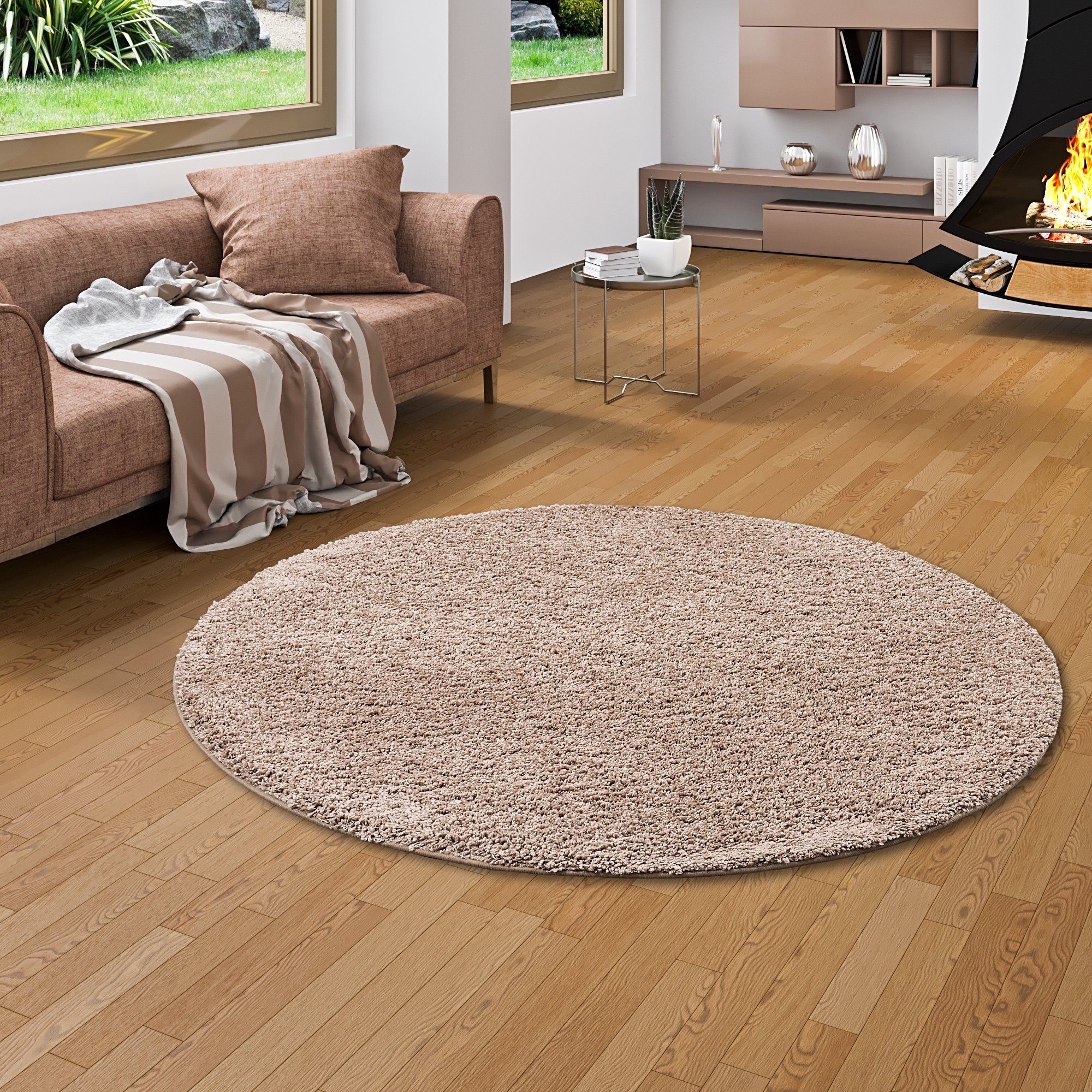Snapstyle Hochflor-Teppich Luxus Hochflor Langflor Teppich Milano Rund, Rund, Höhe: 43 mm