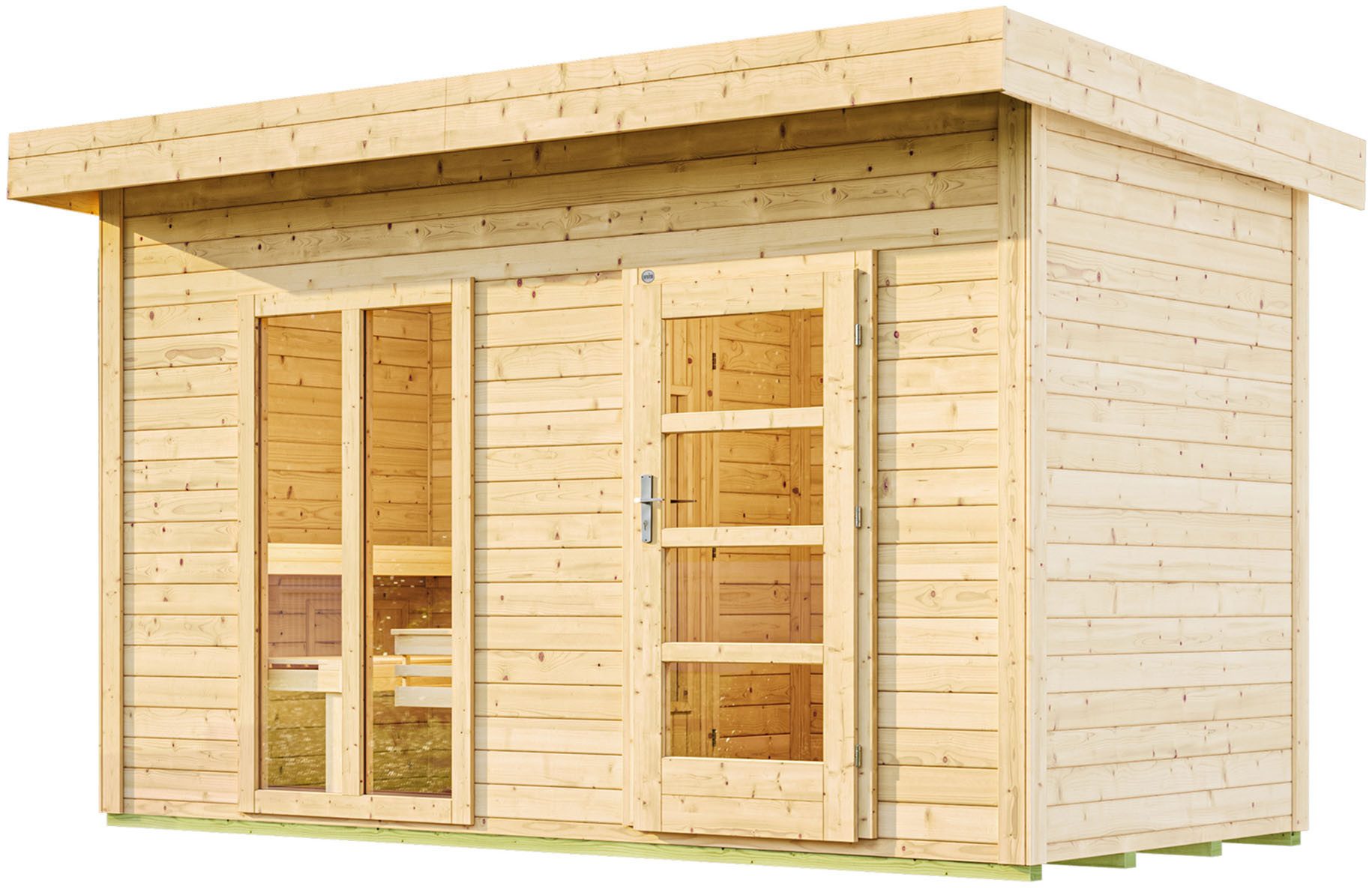 weka Saunahaus FARSUND 2, BxTxH: 415 x 250 x 253 cm, 38 mm, Blockbohlen, langes Fensterelement inDer Front