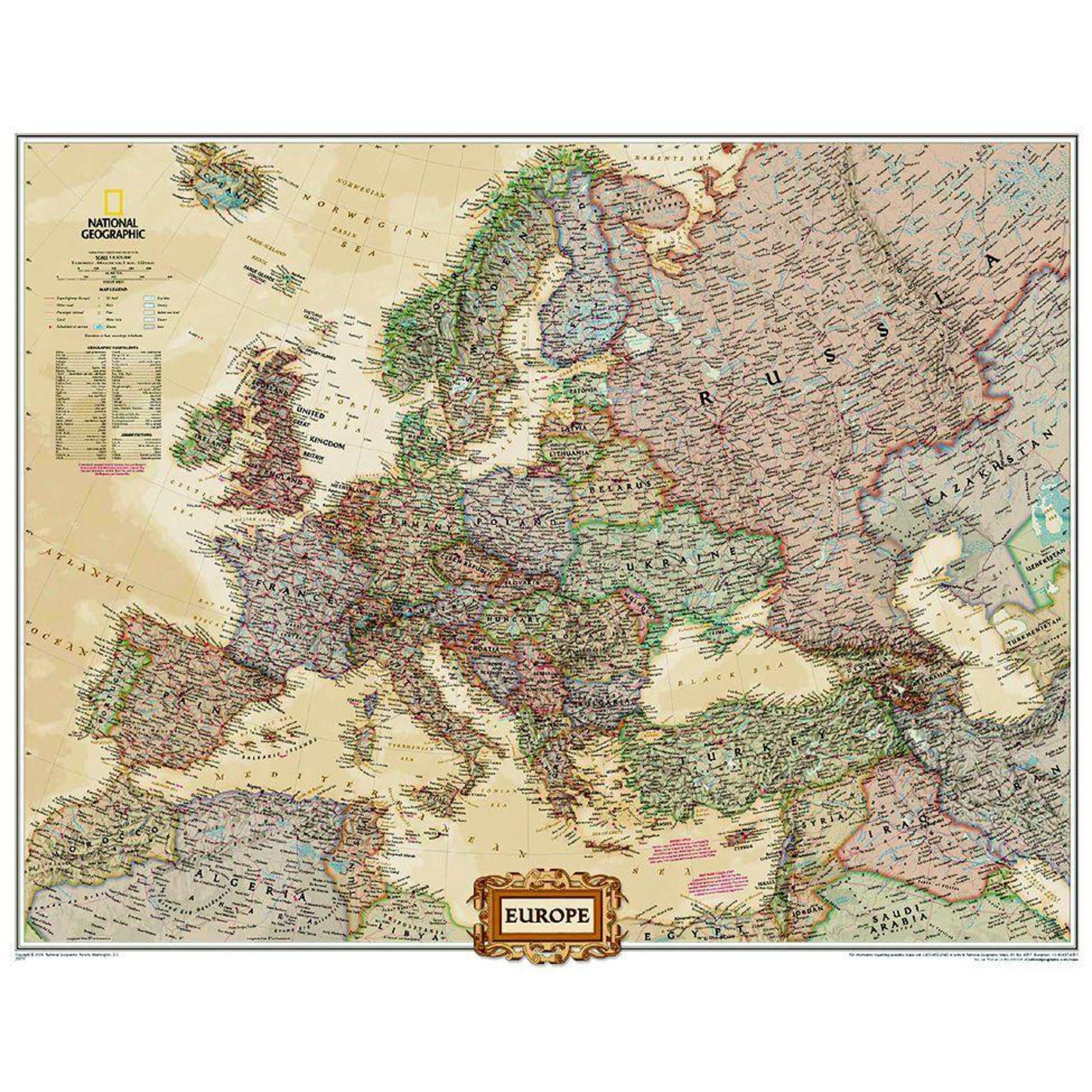NATIONAL GEOGRAPHIC Wandbild National Geographic Kontinentkarte Europa (76 x 61 cm)