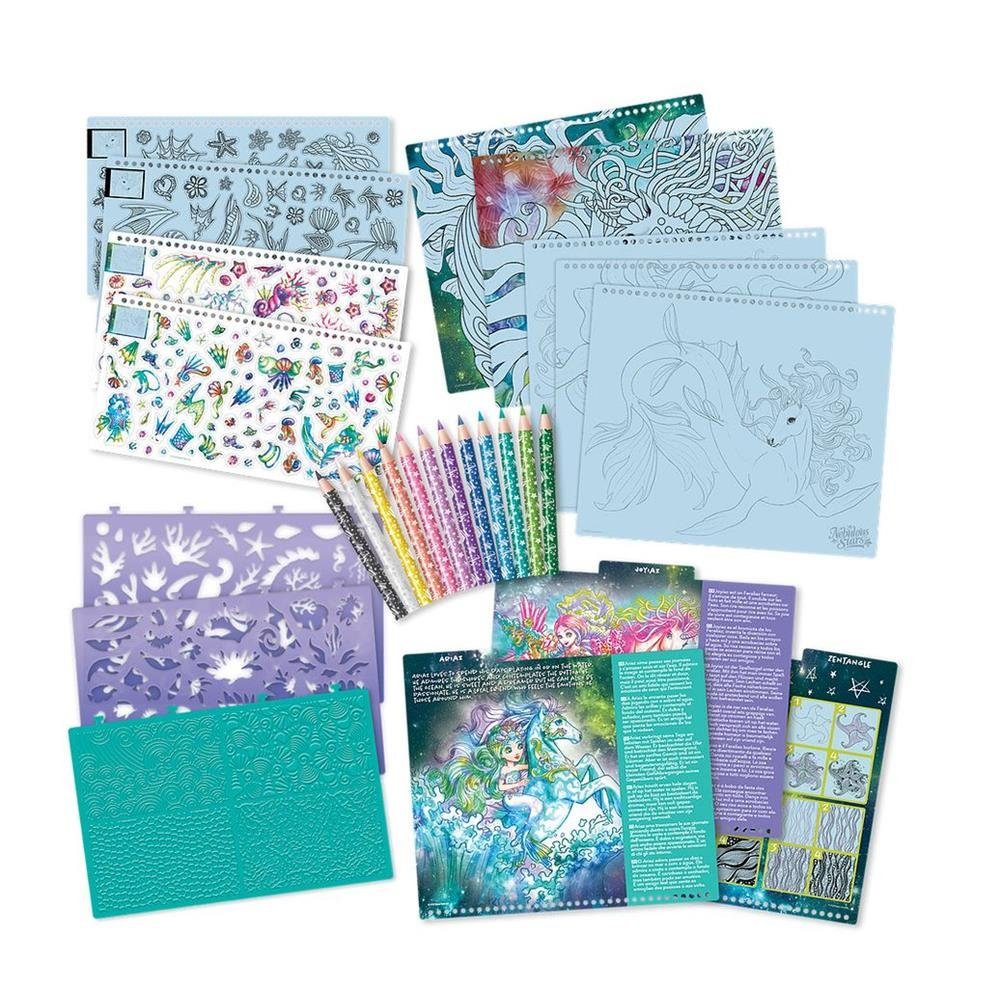 Nebulous Stars Kreativset Kreatives Skizzenbuch Ariaz & Joyiaz, mit Schablonen, Aufkleber und Stifte, Fantasiepferde, Zeichenset