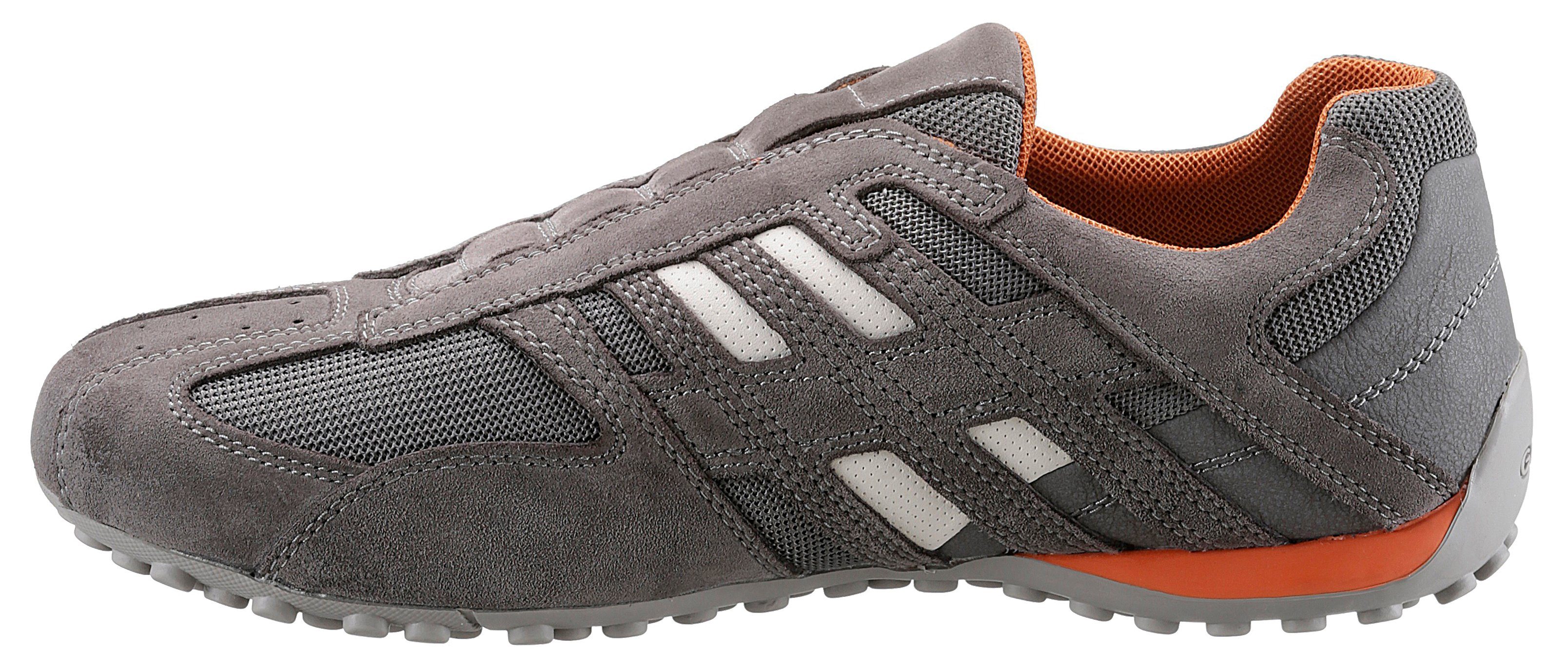 Slip-On Geox Sneaker Membrane Ziernähten Geox und modischen kombiniert mit Spezial mit SNAKE hellgrau, UOMO