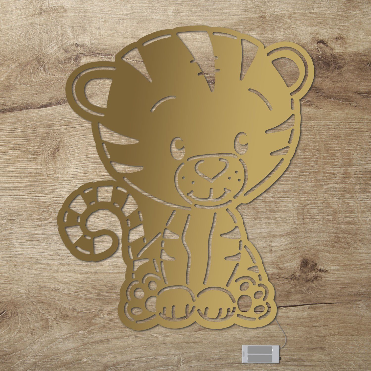 Namofactur LED Nachtlicht Wandlampe Tiger Baby Holz Wand Deko Lampe für Kinder I Kinderzimmer, Ohne Zugschalter/Stern, LED fest integriert, Warmweiß