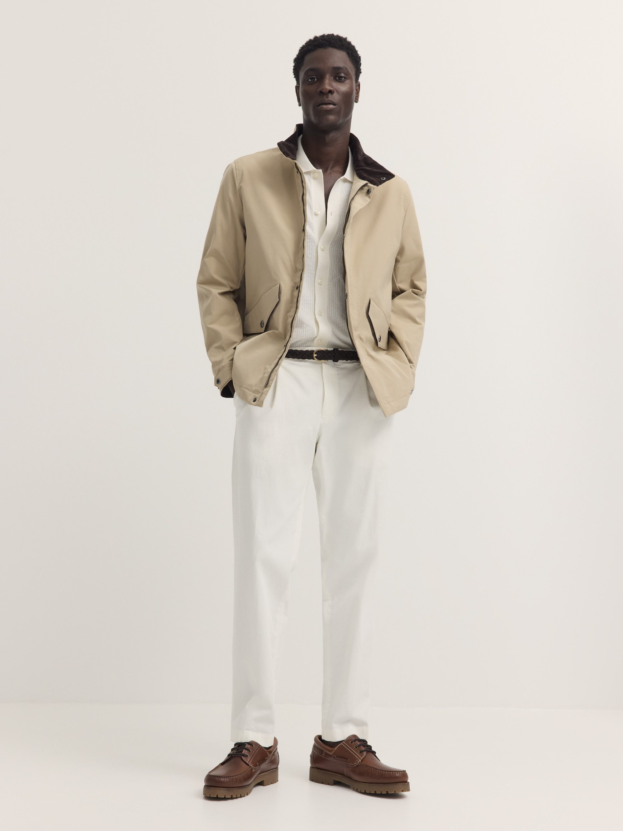 bugatti Kurzjacke Natural Oxford wasserabweisend mit Cord-Details