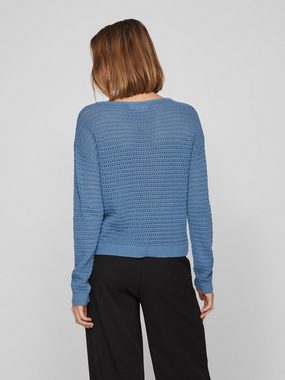 Vila Strickpullover Legerer Strickpullover Transparent Feinstrick Sweater 6924 in Blau-3