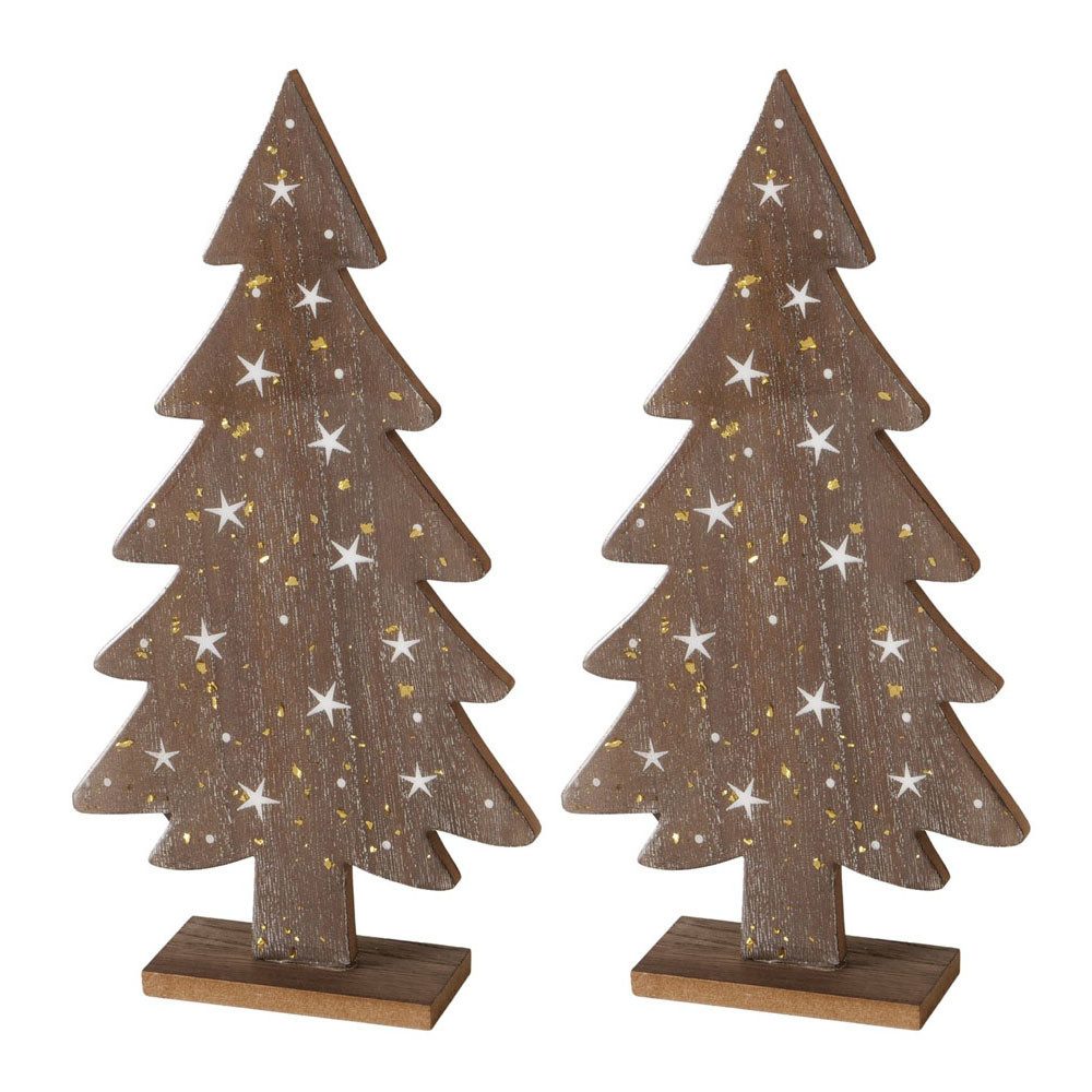 BOLTZE Dekoobjekt 2tlg. Tanne CASTANO braun mit Sternen H40cm Weihnachtsbaum aus Holz