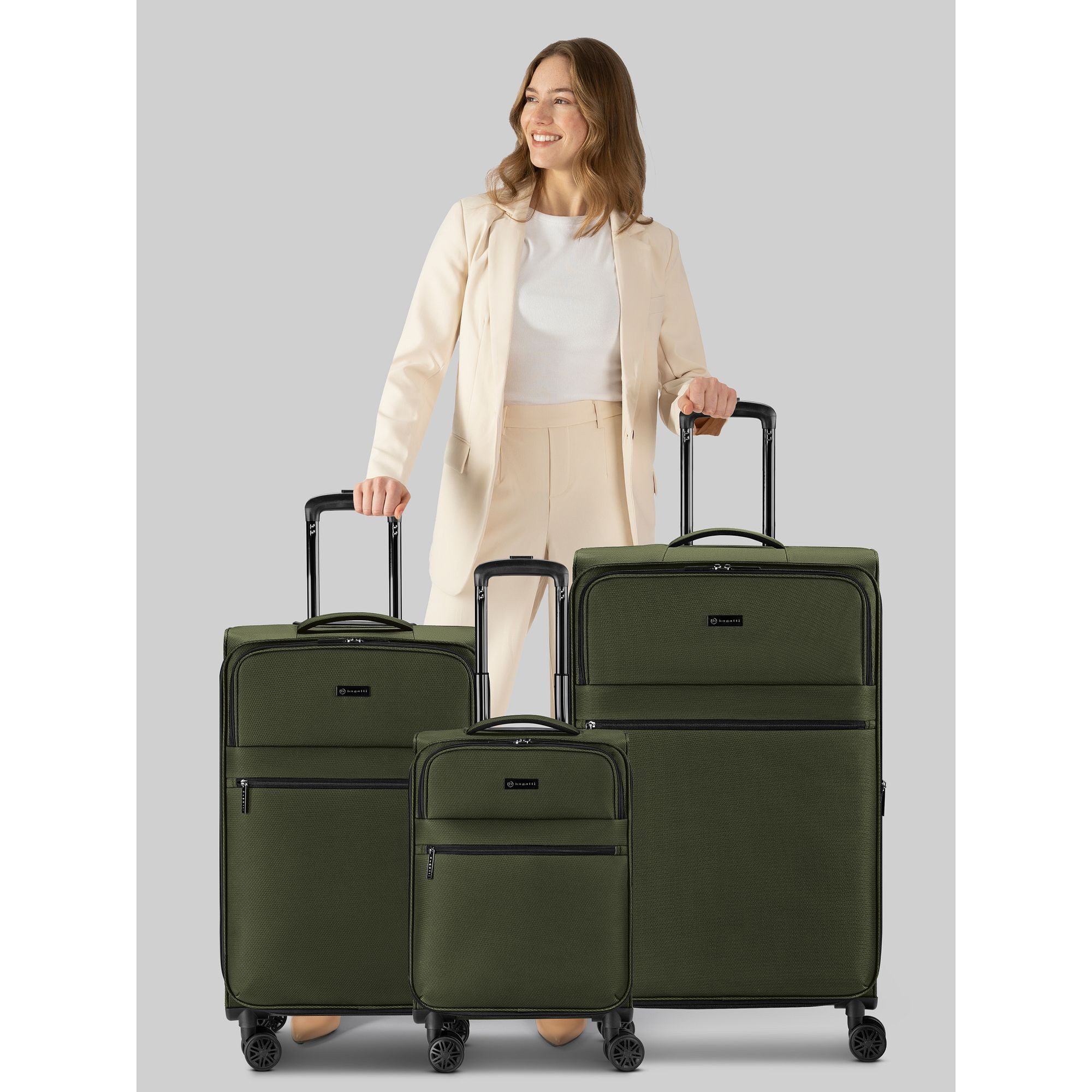 bugatti Trolleyset Valencia Soft, 4 Rollen, (3-teilig, 3 tlg), Polyester