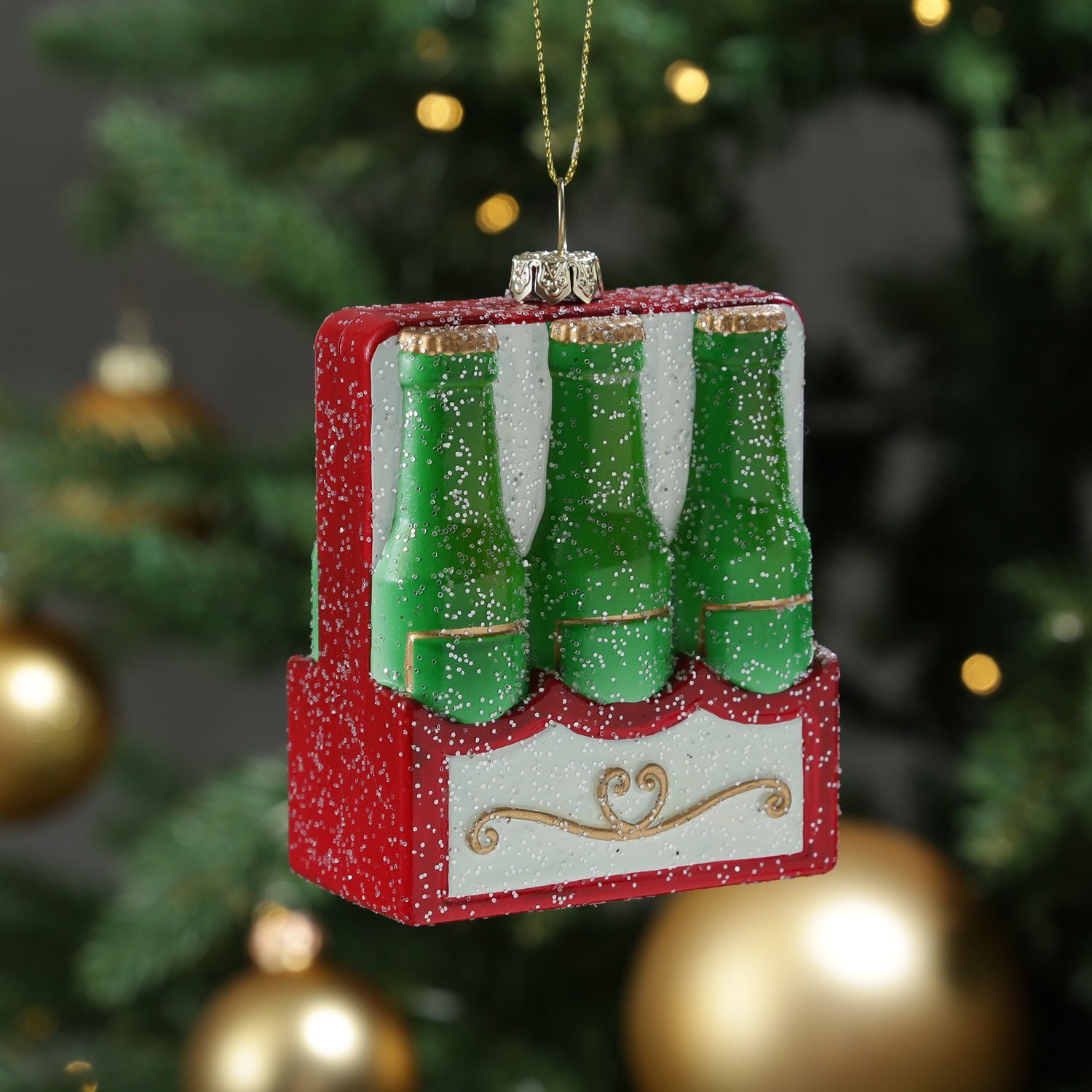 10cm Christbaumschmuck Sixpack H: bruchfest Bier Weihnachtsbaumschmuck MARELIDA für Bierfreunde