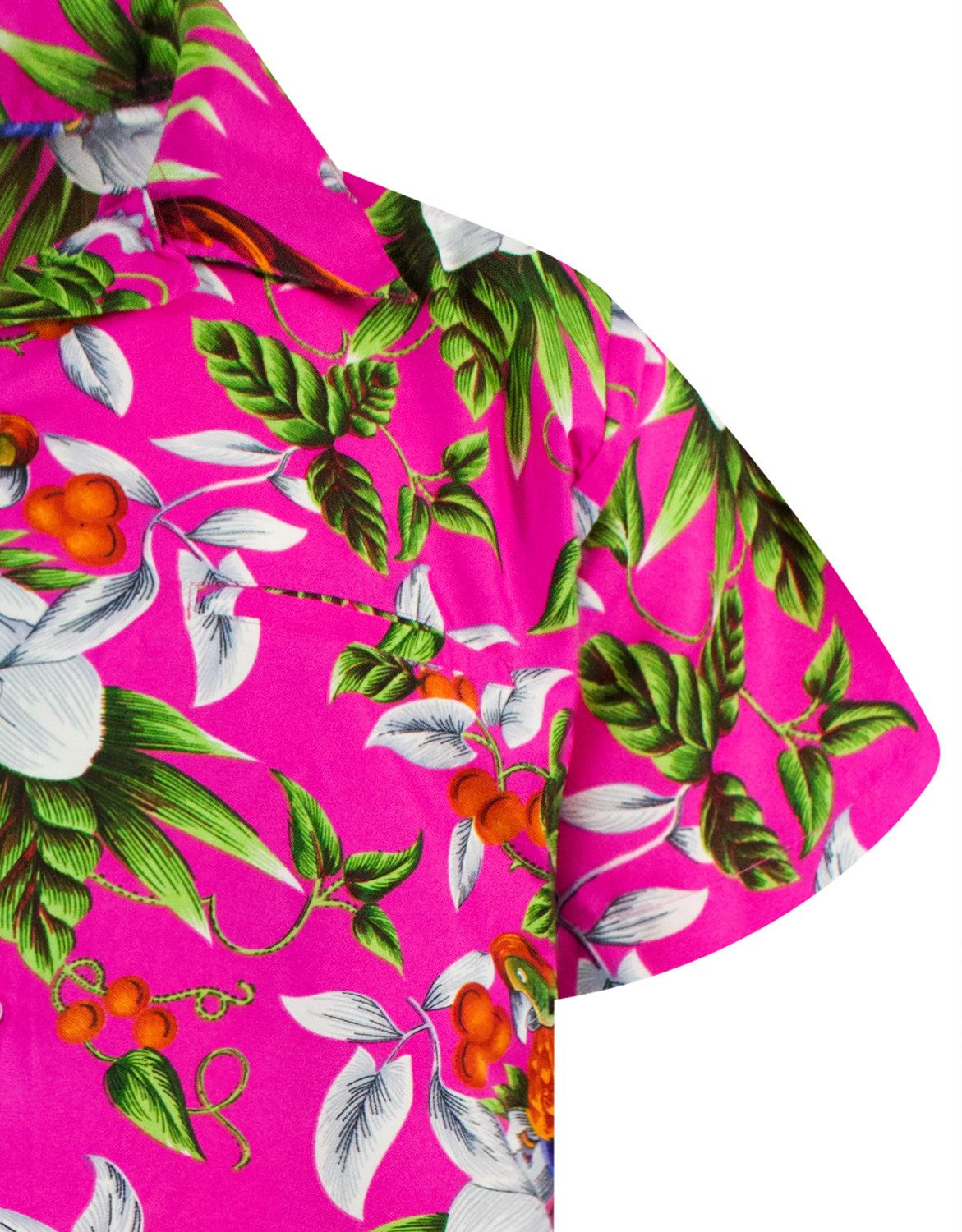 King Kameha Hawaiihemd "Cherry Parrot" Funky Hawaiihemd Herren Kurzarm Fronttasche Sommerhemd
