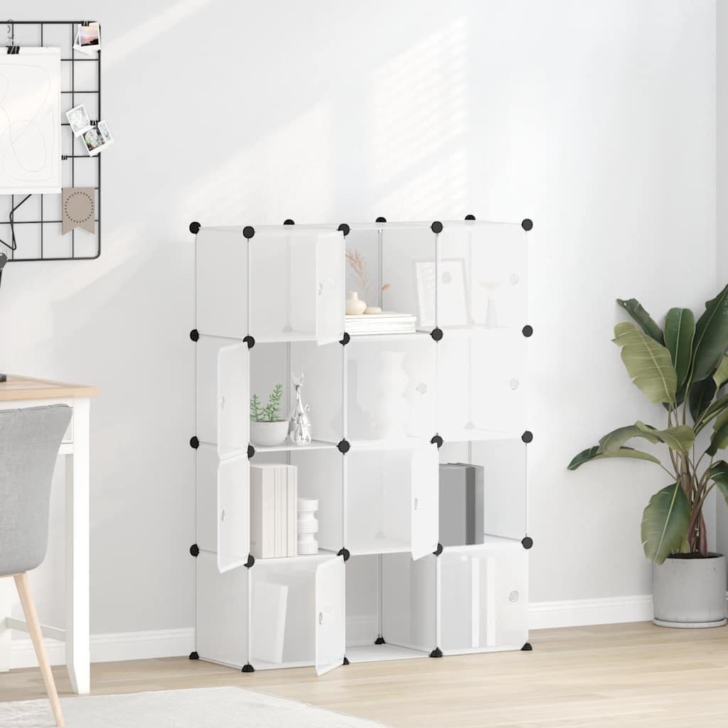 furnicato Regalwürfel Aufbewahrungswürfel-Organizer 94x31,5x123,5 cm Transparent, 1-tlg., Stapelbares Regal mit 12 Modulen und Türen für das Büro oder Heim