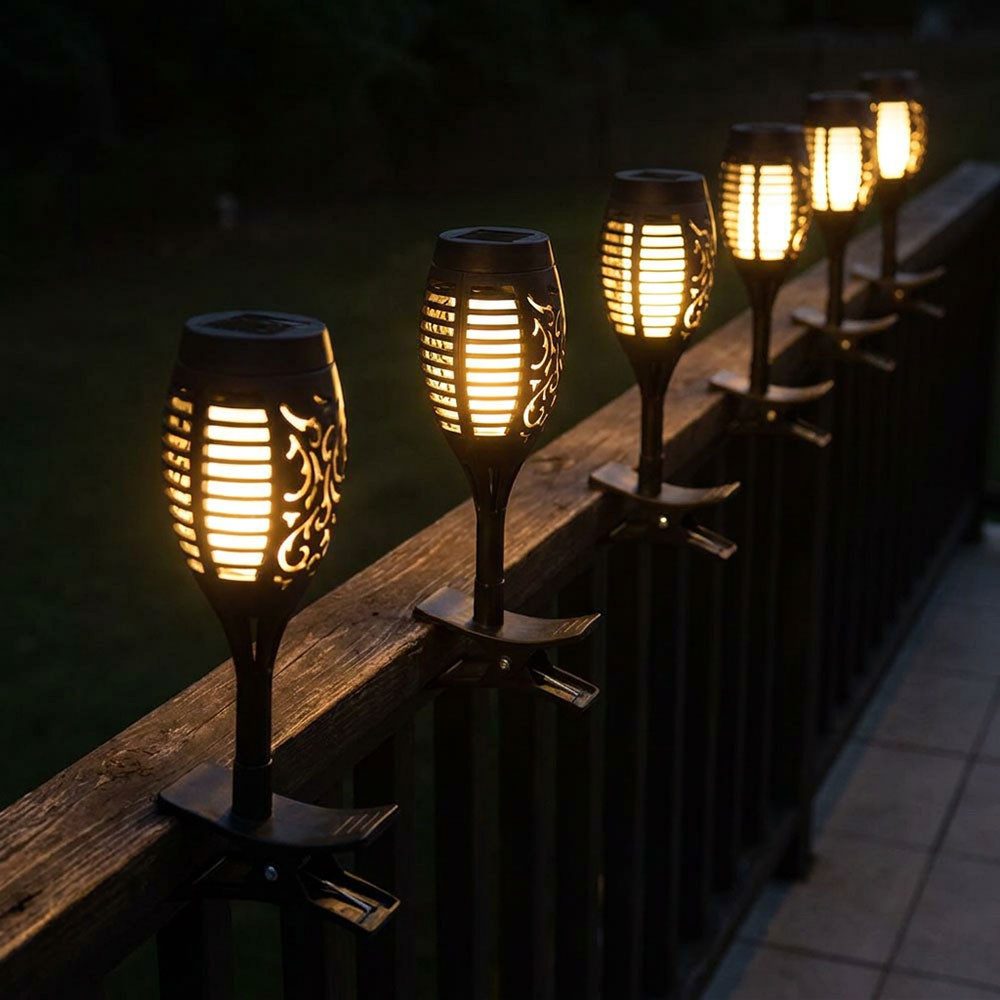 Harms Import LED Solarleuchte, LED-Leuchtmittel fest verbaut, Warmweiß, LED Solarfackeln für Außen flackernd Balkon Gartendeko Solar 6er Set