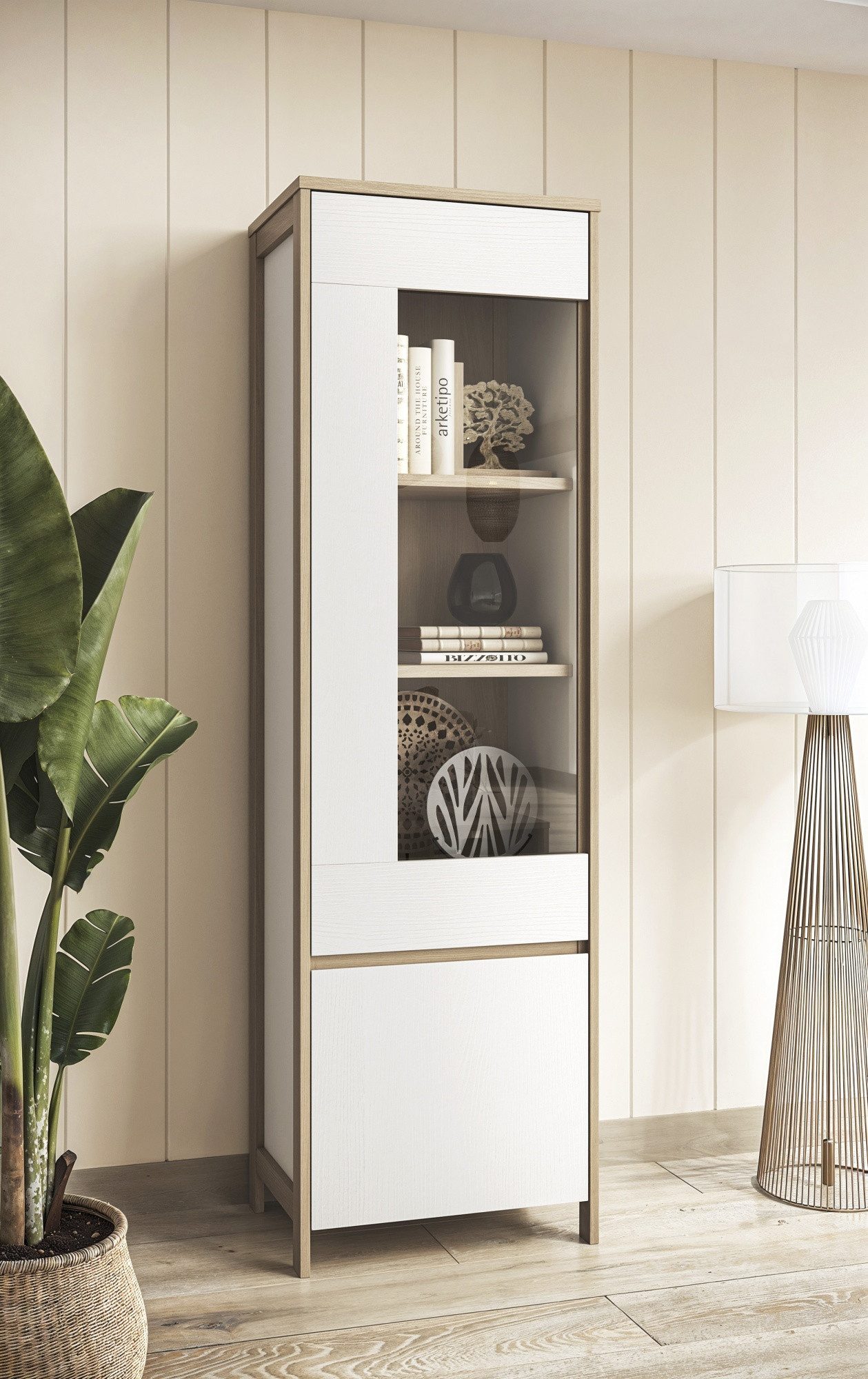 Beauty.Scouts Buffet "Stranda" Holzbodenbeleuchtung LED, Weiss Skandi Eiche, 58x195x39 cm
