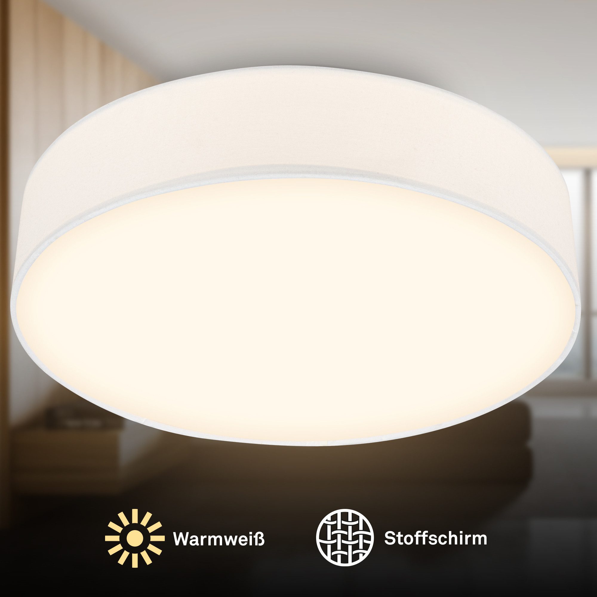 OTTO home LED Deckenleuchte EVVELLINA Deckenlampe mit Stoffschirm, LED fest integriert, Warmweiß, Warmweißes Licht, Textilschirm, Wohnzimmer, Schlafzimmer