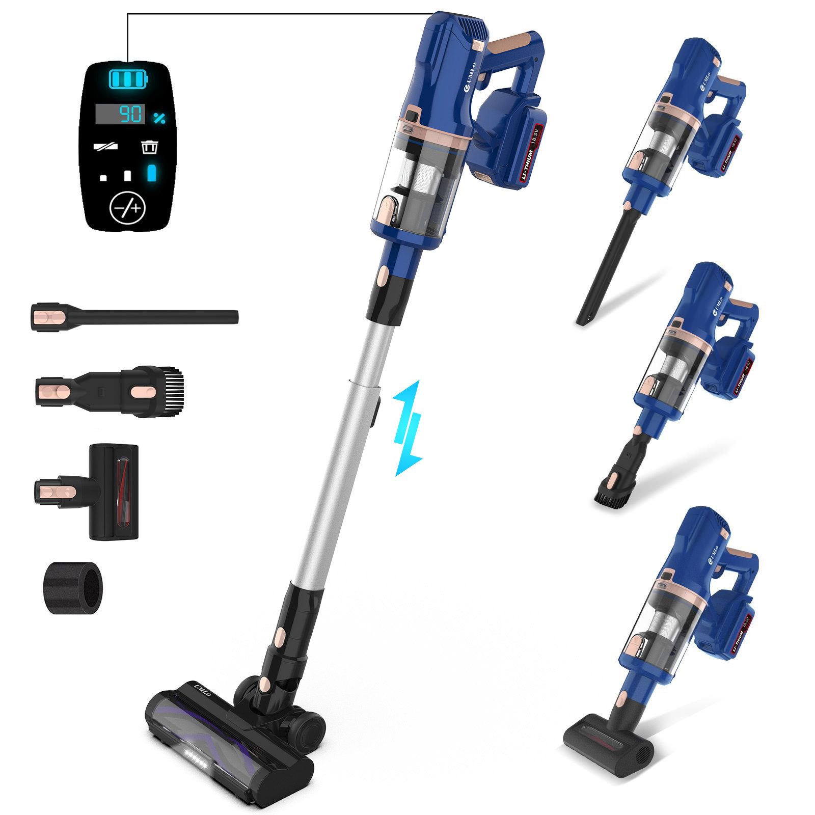 MIBODE Hand-und Stielstaubsauger UMLo V11 Blau Kabelloser Stielstaubsauger 2-in-1 HEPA 300W 4000mAh LED