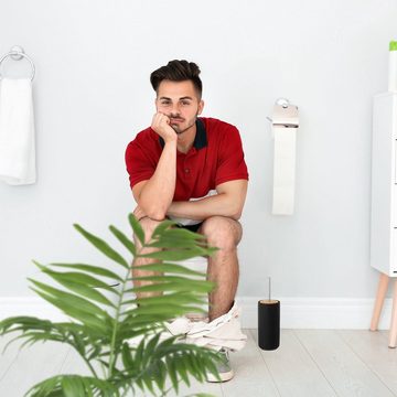 relaxdays Badezimmer-Set WC Bürstenhalter Keramik, Schwarz
