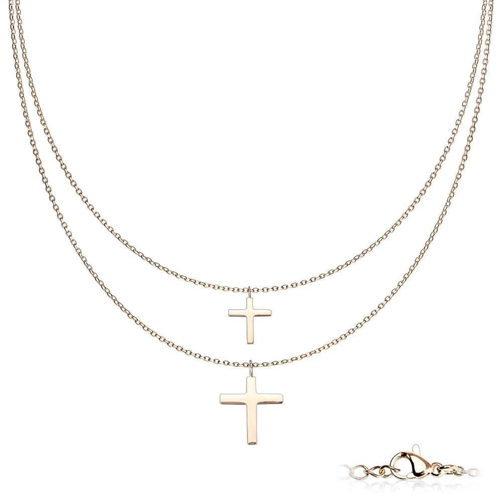 BUNGSA Ketten-Set Doppelkette mit zwei Kreuzen aus Edelstahl Unisex (1-tlg), Halskette Necklace ohne